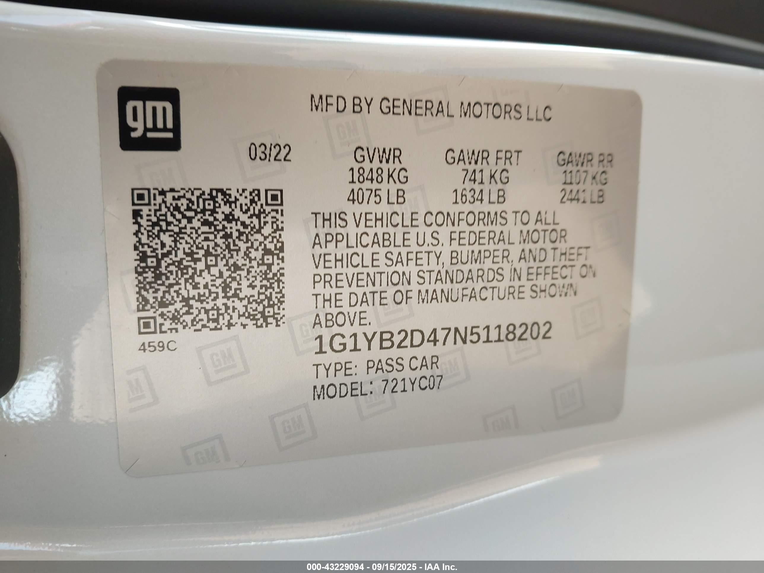2022 Chevrolet Corvette Stingray Rwd  2lt Белый vin: 1G1YB2D47N5118202