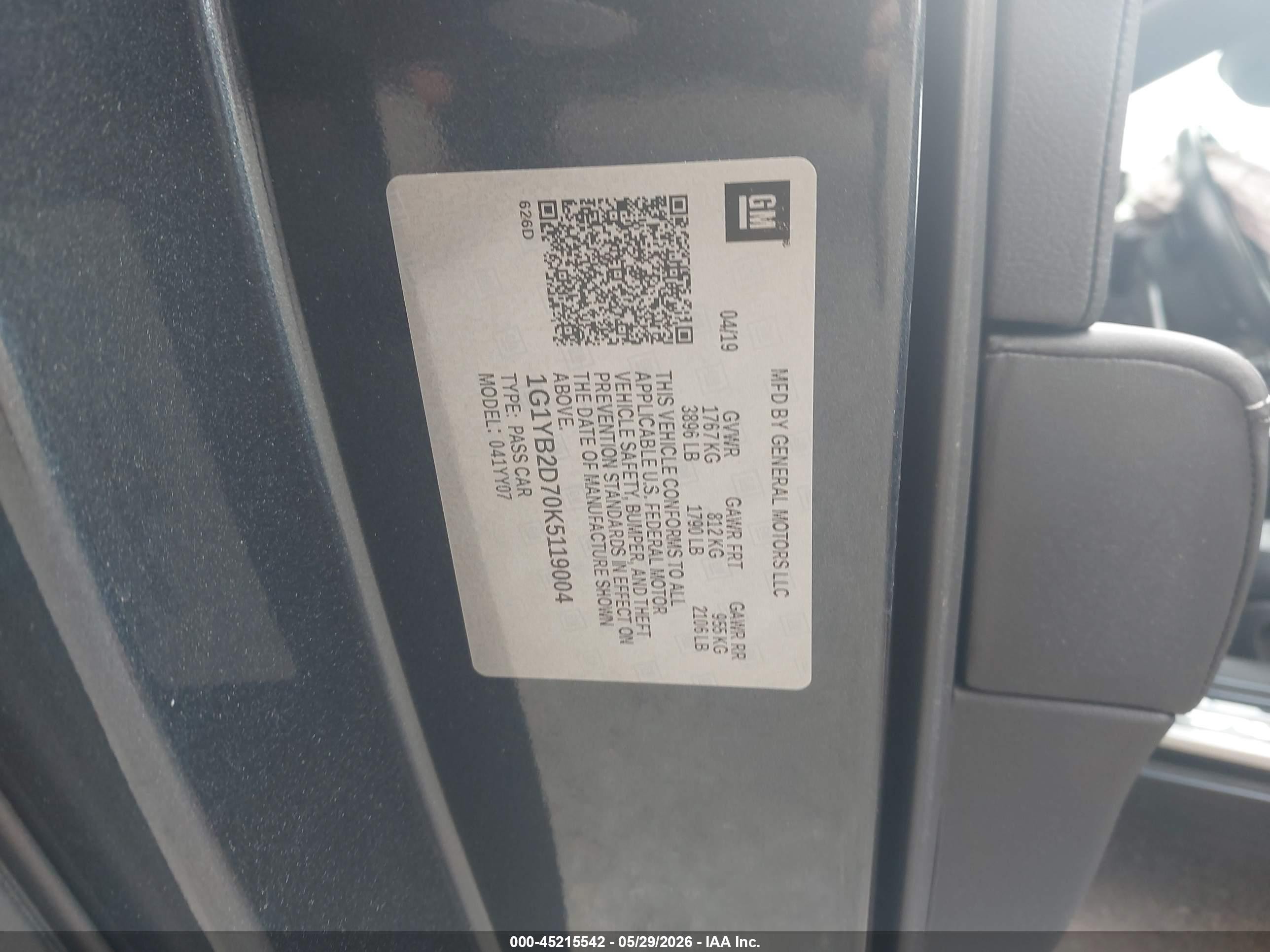 2019 Chevrolet Corvette Stingray Gray vin: 1G1YB2D70K5119004
