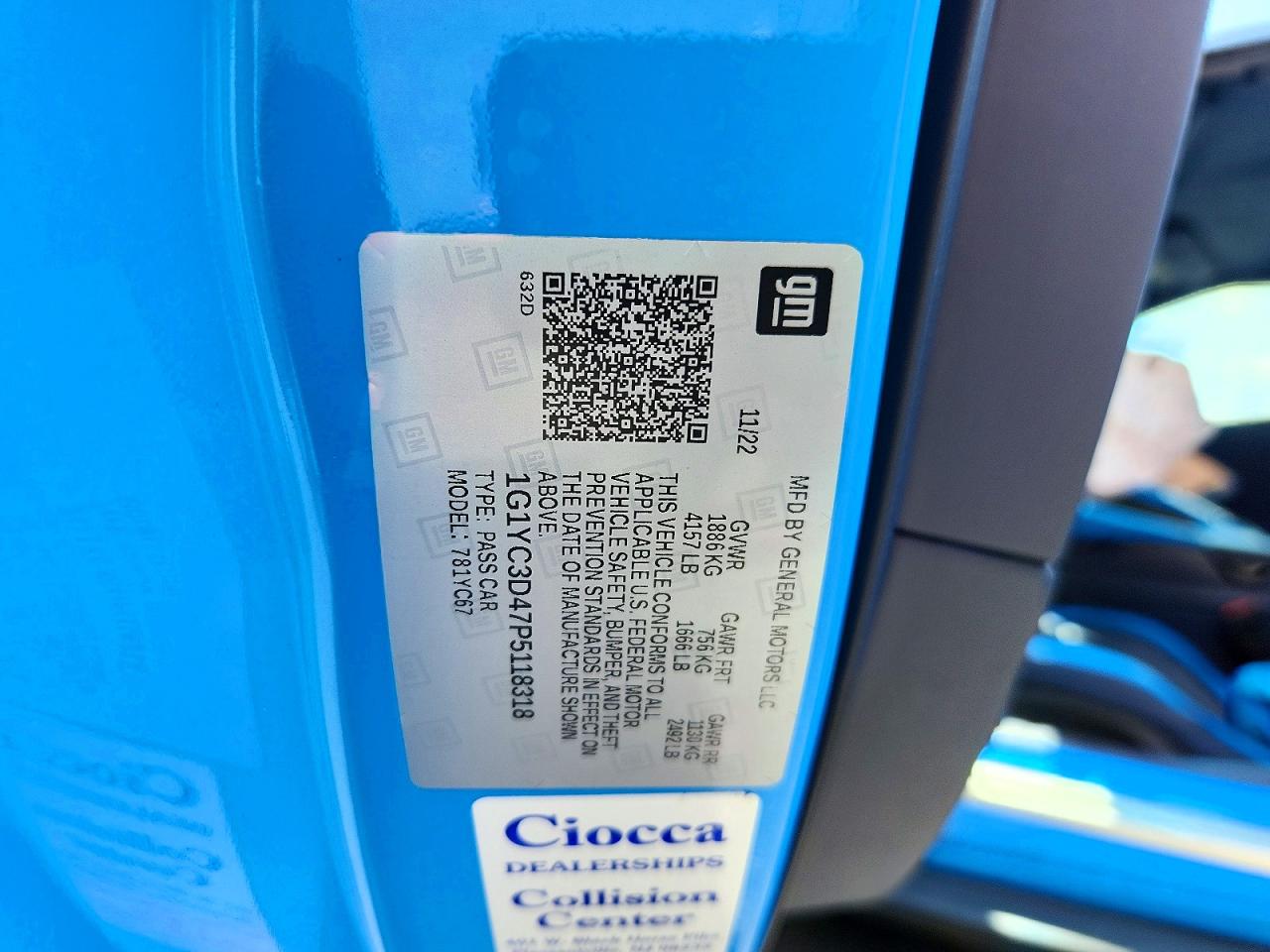 2023 Chevrolet Corvette Stingray 3lt Blue vin: 1G1YC3D47P5118318