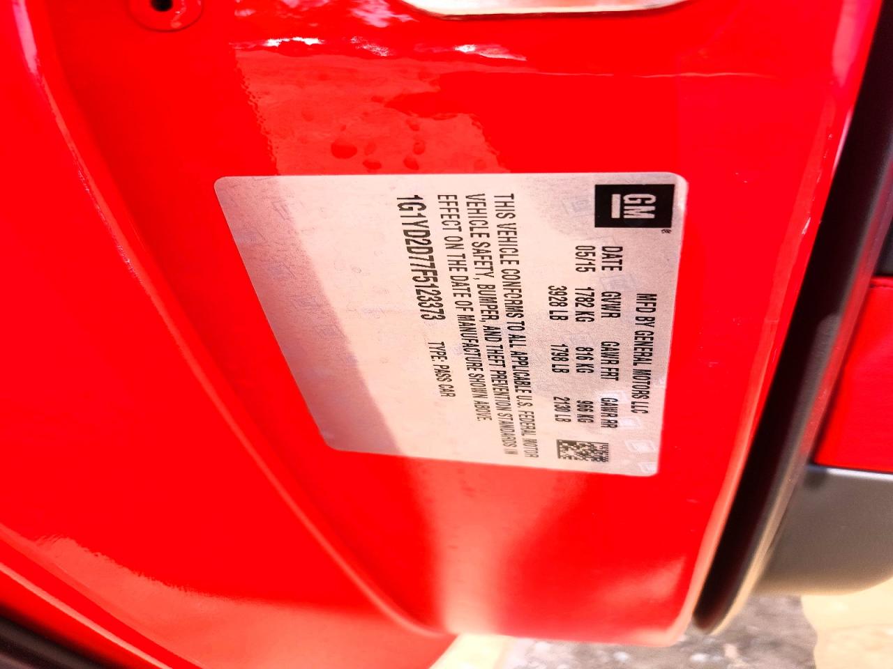2015 Chevrolet Corvette Stingray 2lt Red vin: 1G1YD2D77F5123373
