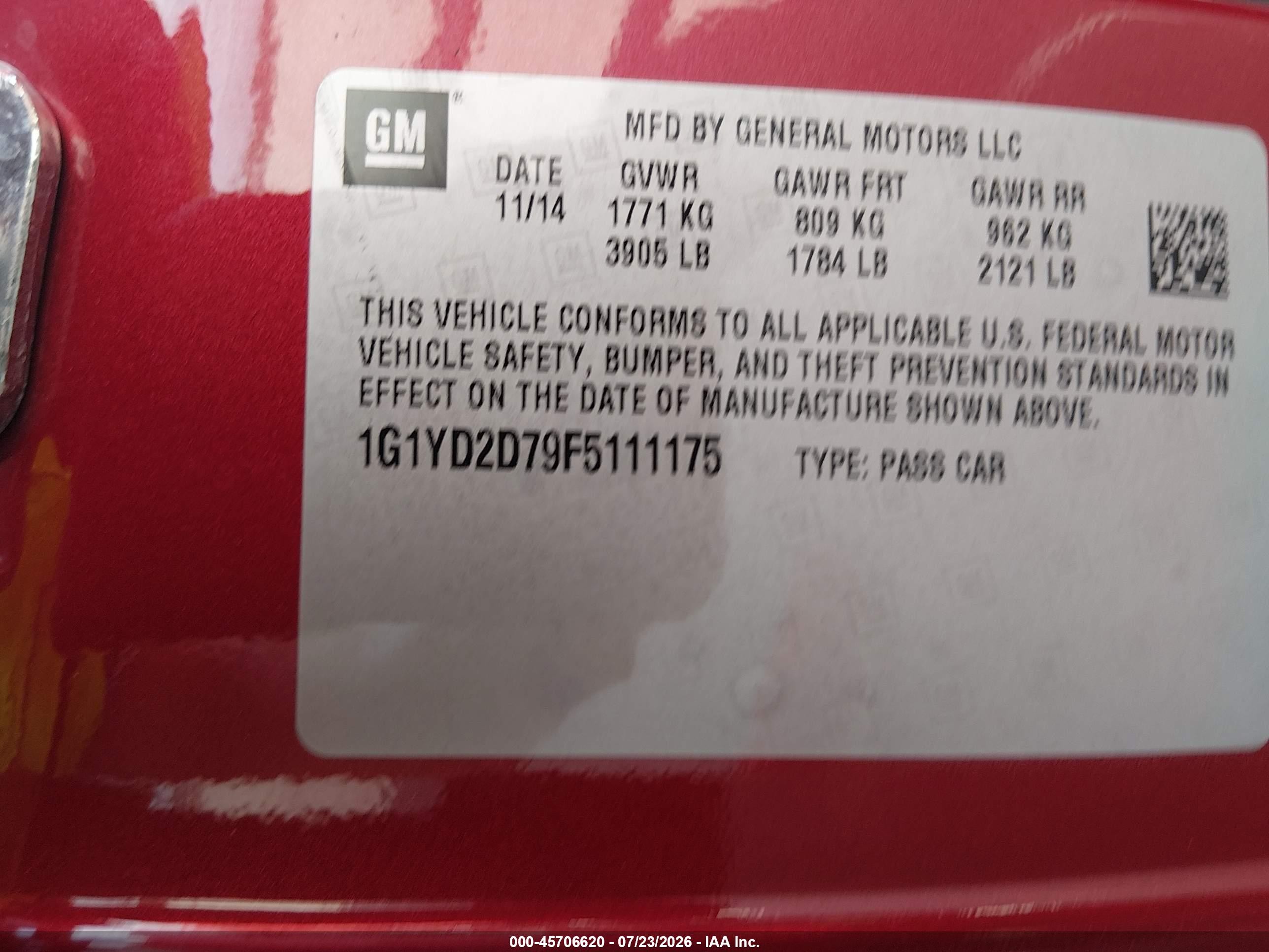 2015 Chevrolet Corvette Stingray Темно-бордовый vin: 1G1YD2D79F5111175
