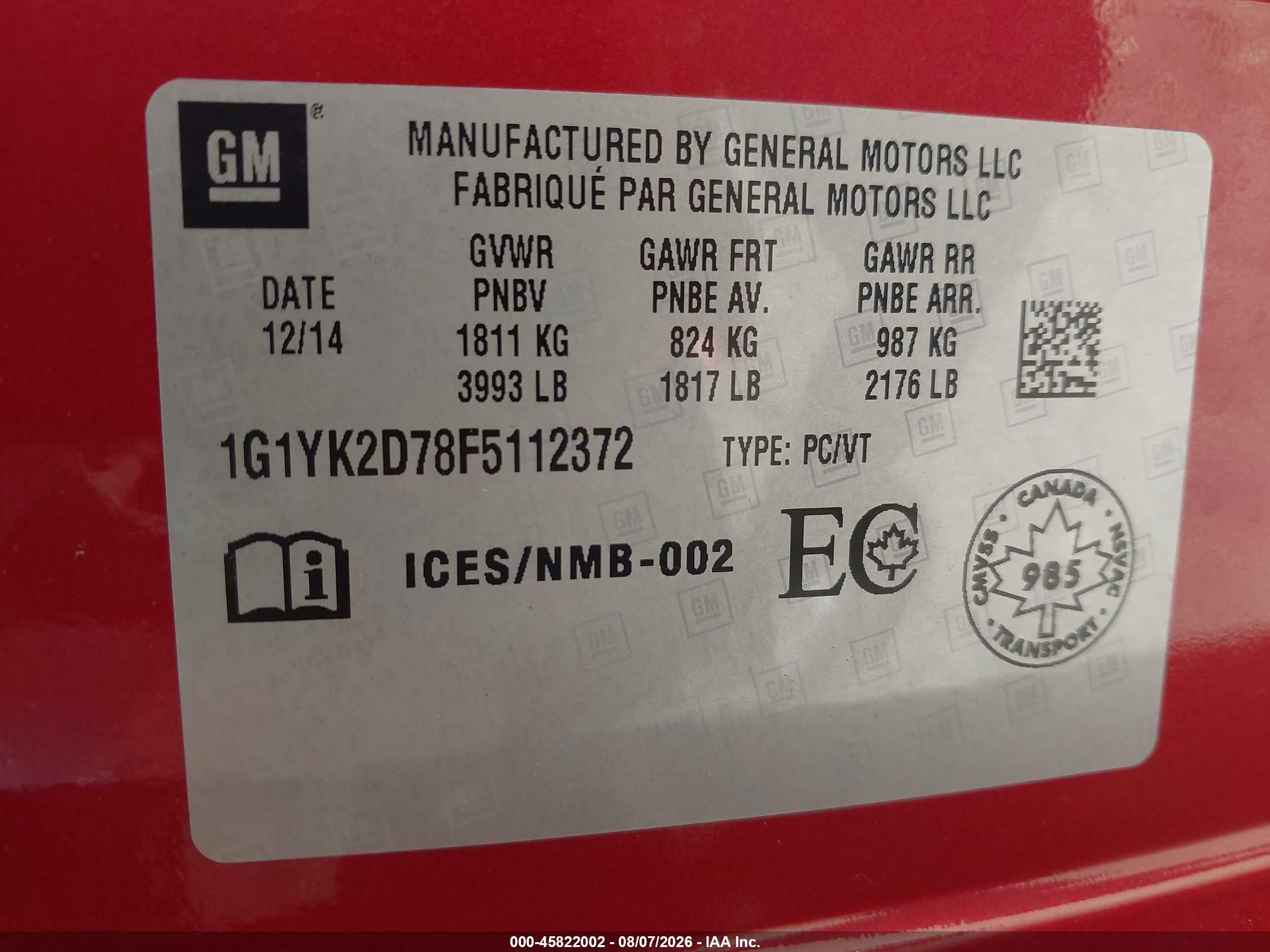 2015 Chevrolet Corvette Stingray Z51 Red vin: 1G1YK2D78F5112372