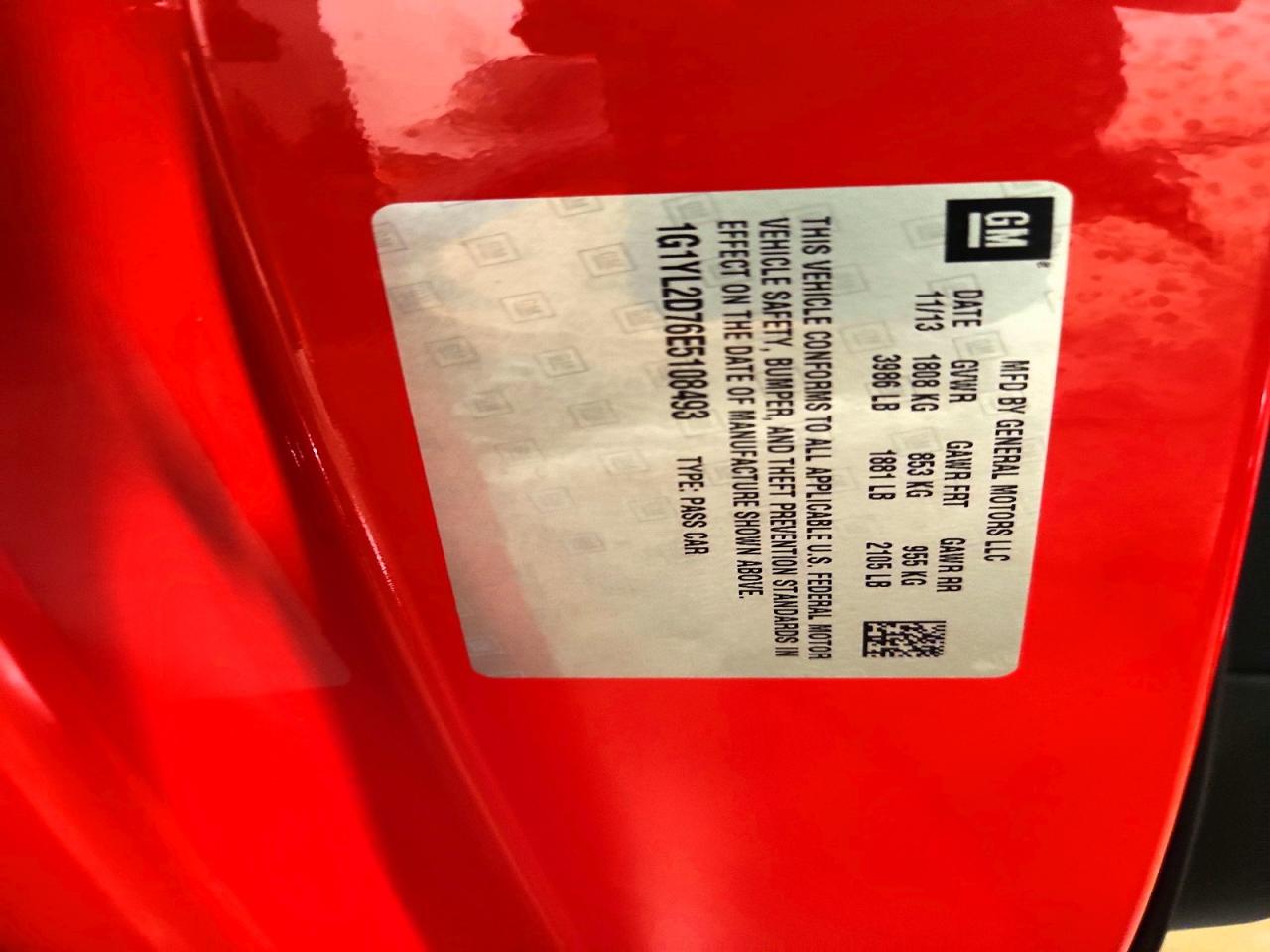 2014 Chevrolet Corvette Stingray Z51 3lt Красный vin: 1G1YL2D76E5108493