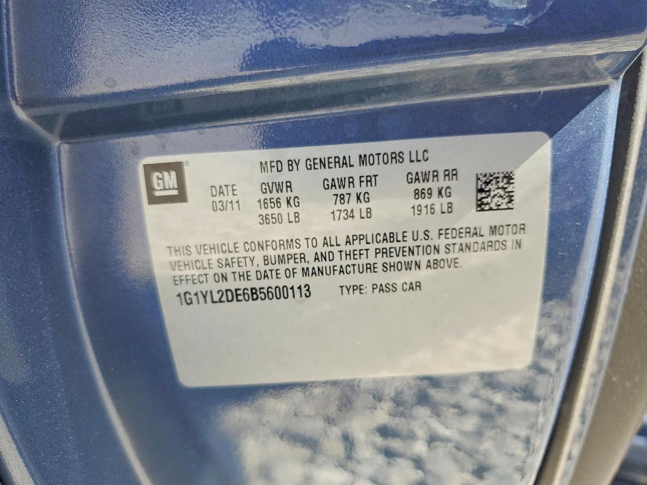 2011 Chevrolet Corvette Z06 Blue vin: 1G1YL2DE6B5600113