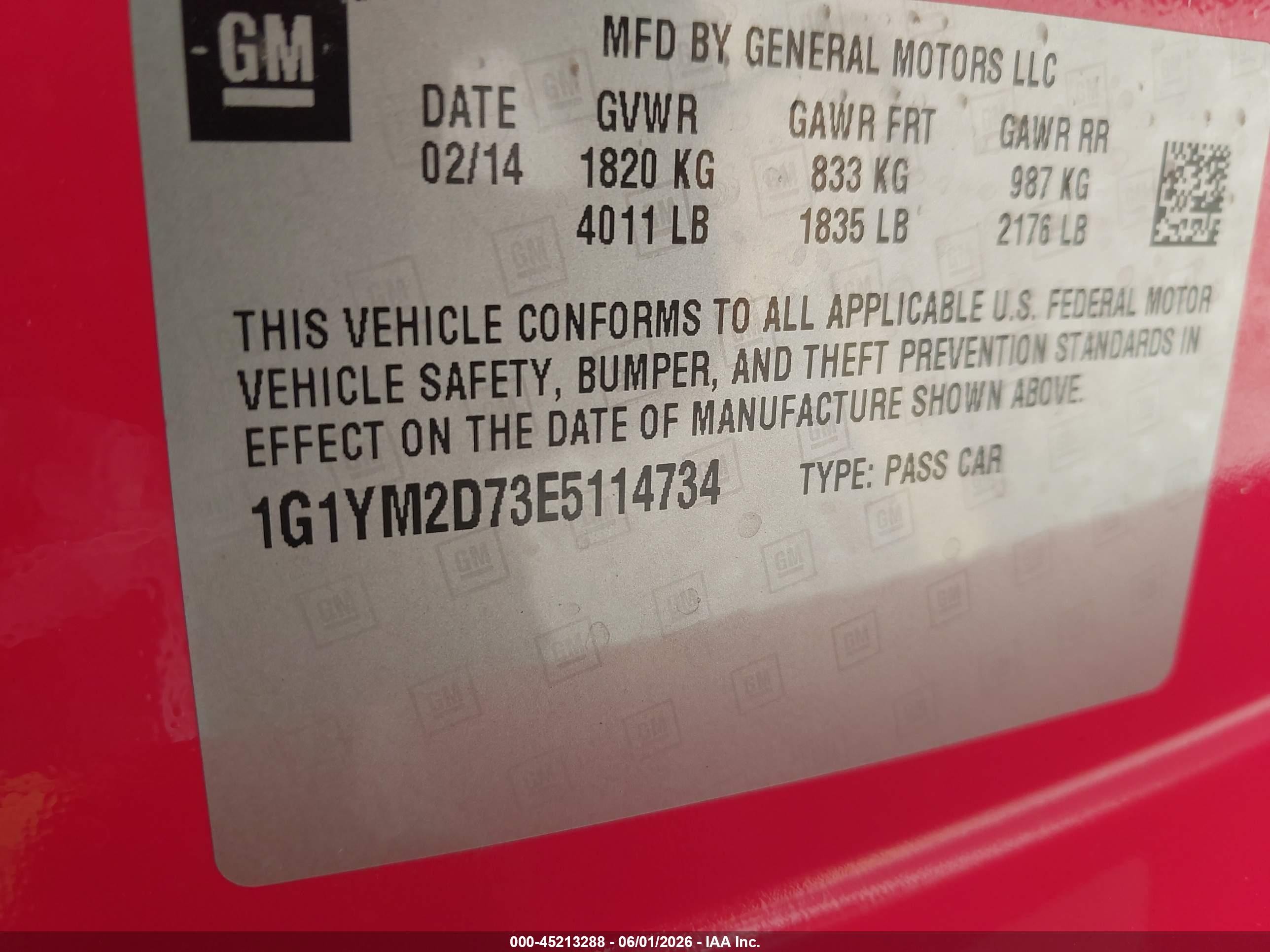 2014 Chevrolet Corvette Stingray Z51 Red vin: 1G1YM2D73E5114734