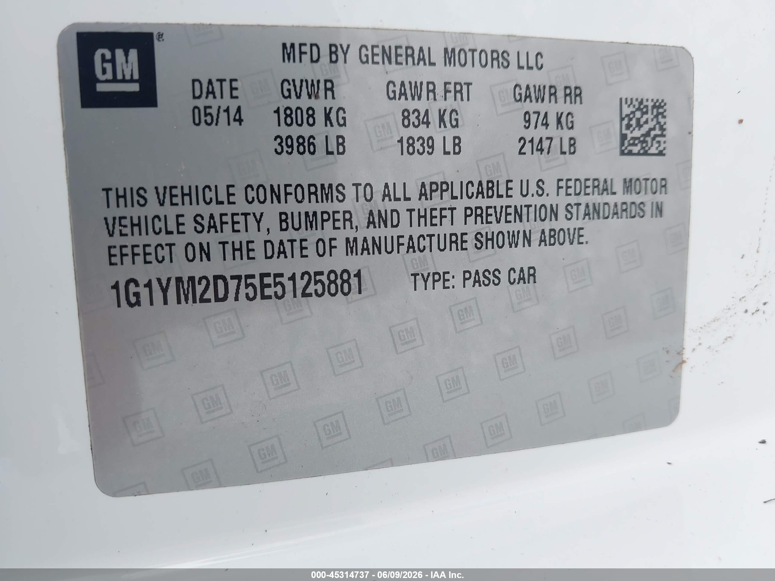 2014 Chevrolet Corvette Stingray Z51 White vin: 1G1YM2D75E5125881