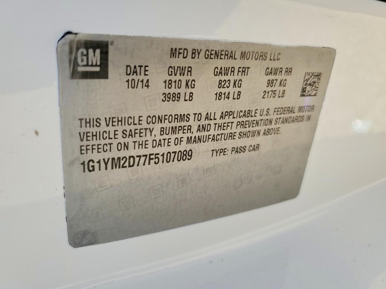 2015 Chevrolet Corvette Stingray Z51 3lt White vin: 1G1YM2D77F5107089
