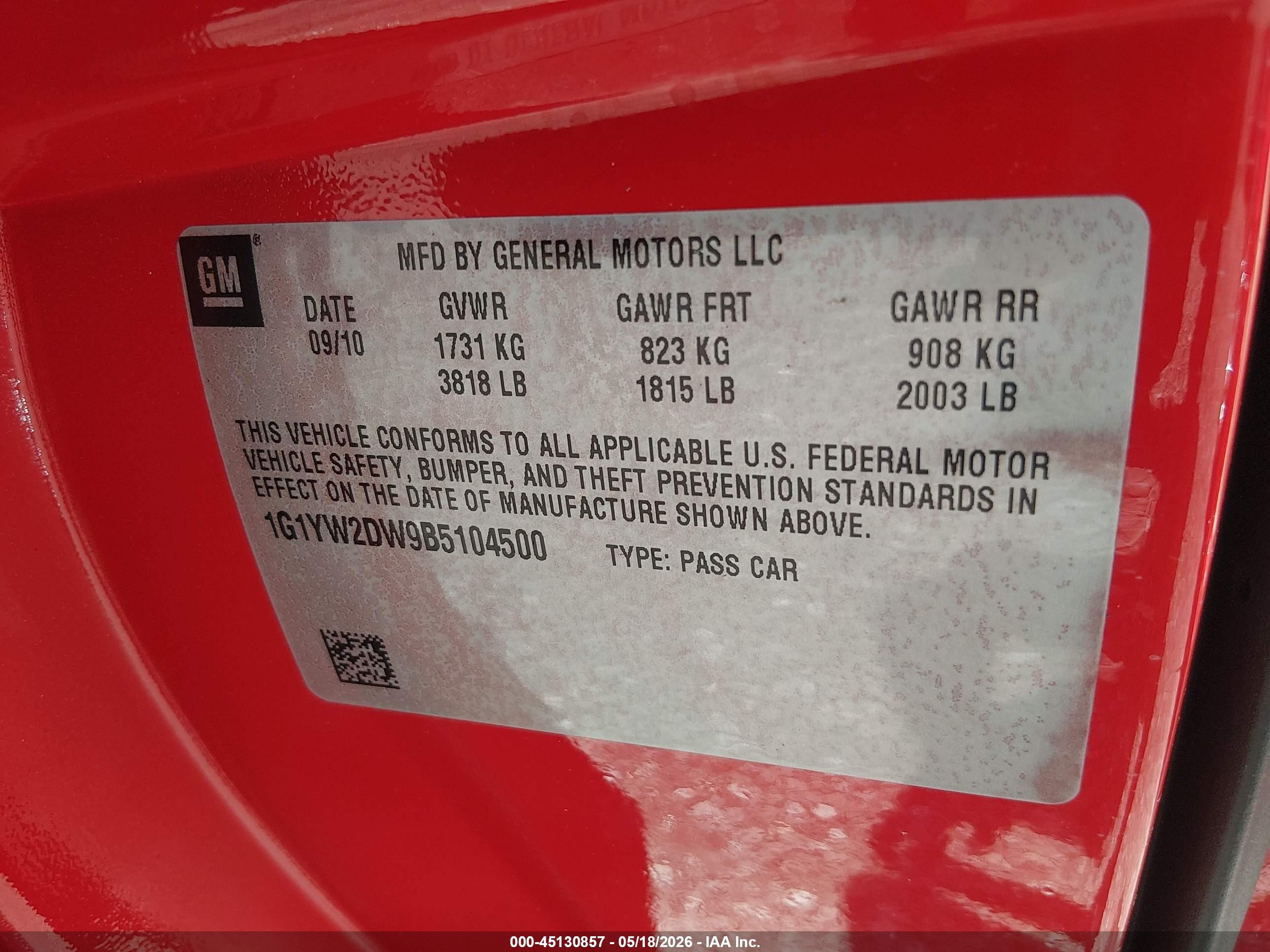 2011 Chevrolet Corvette Grand Sport Red vin: 1G1YW2DW9B5104500