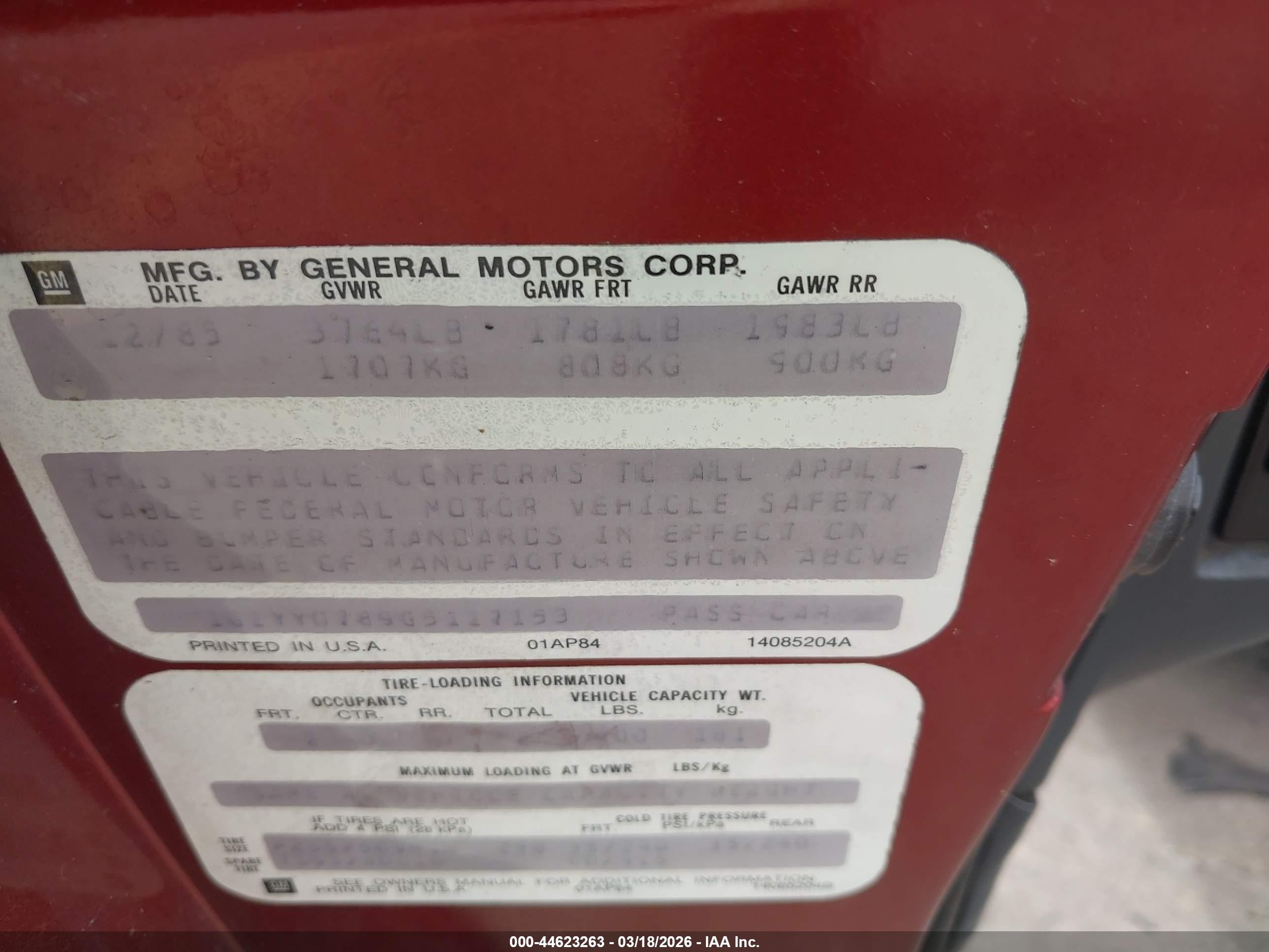 1986 Chevrolet Corvette   Burgundy vin: 1G1YY0789G5117153