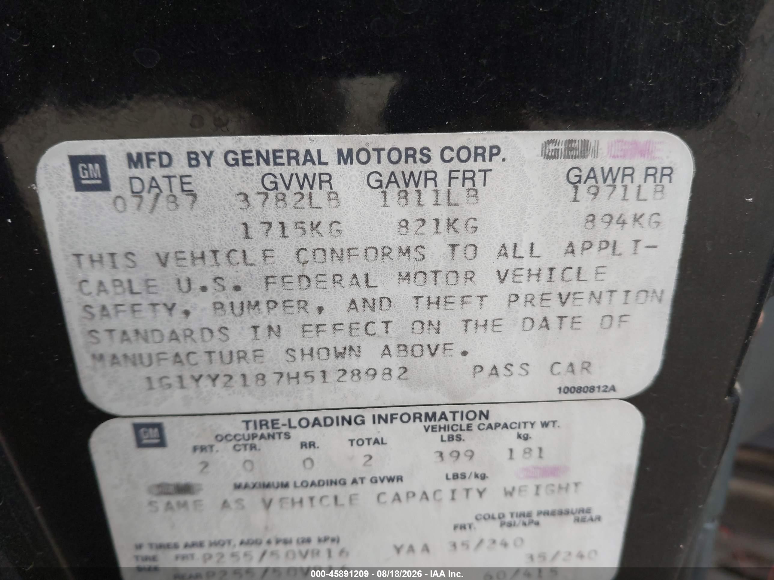 1987 Chevrolet Corvette   Black vin: 1G1YY2187H5128982