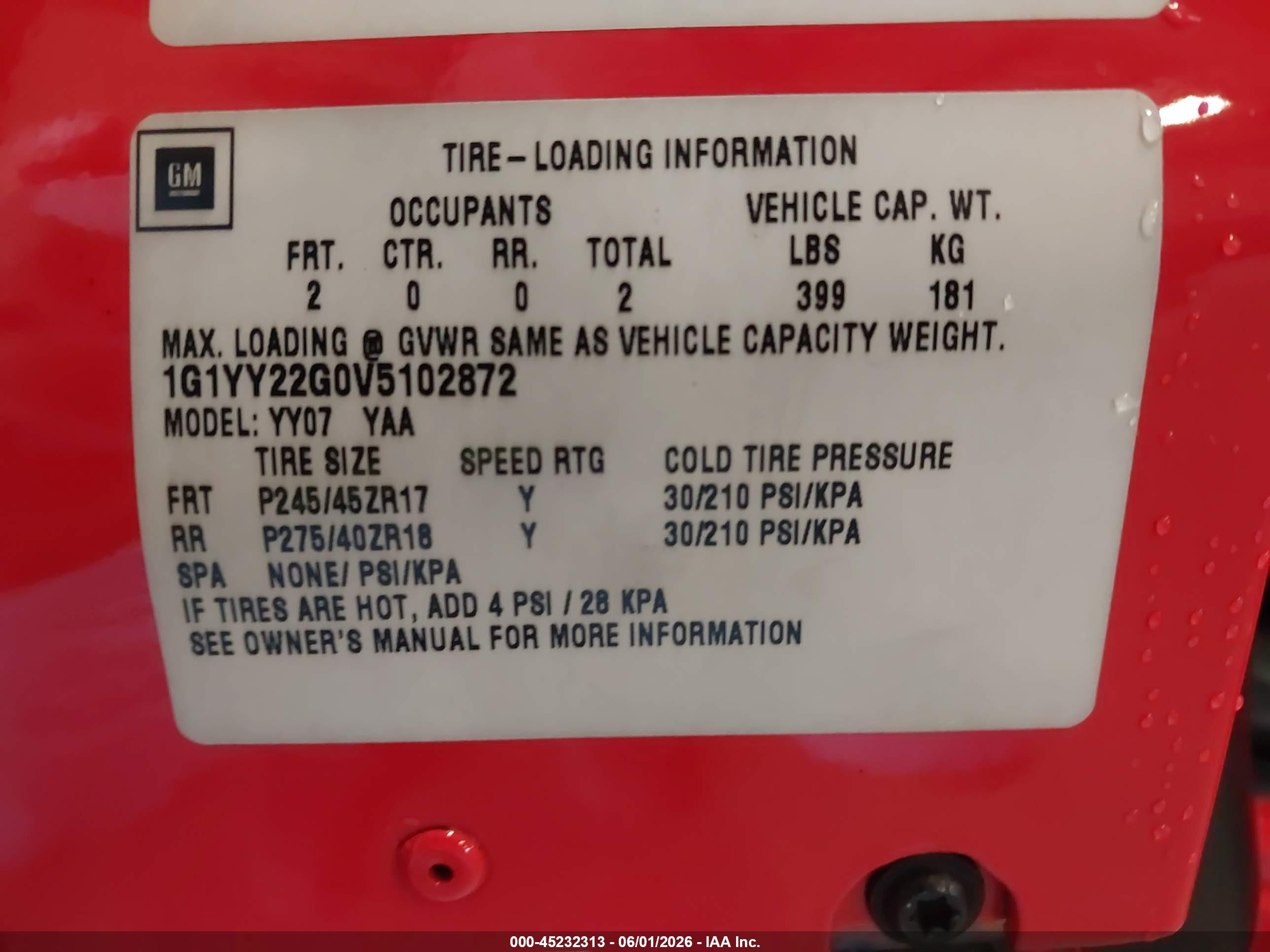 1997 Chevrolet Corvette   Red vin: 1G1YY22G0V5102872