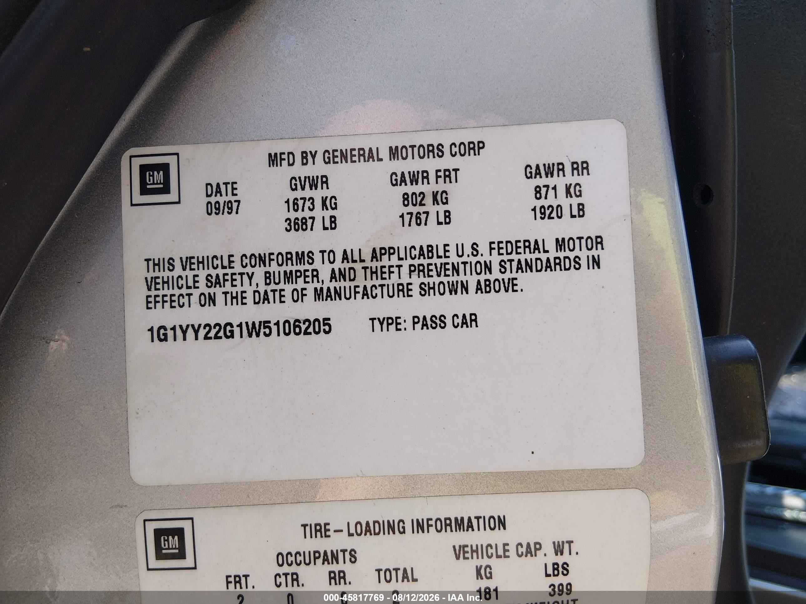 1998 Chevrolet Corvette   Серебряный vin: 1G1YY22G1W5106205