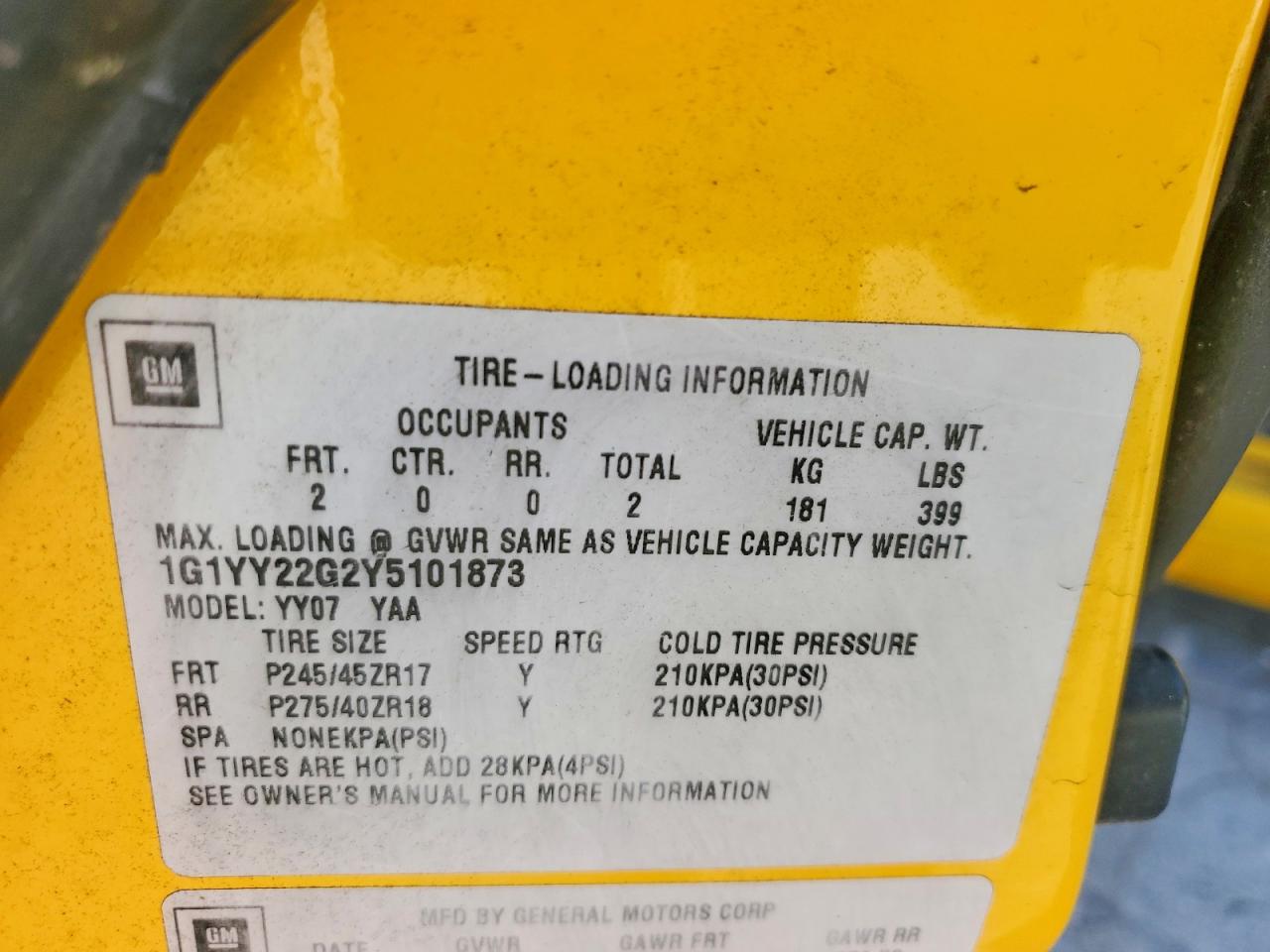 2000 Chevrolet Corvette Yellow vin: 1G1YY22G2Y5101873