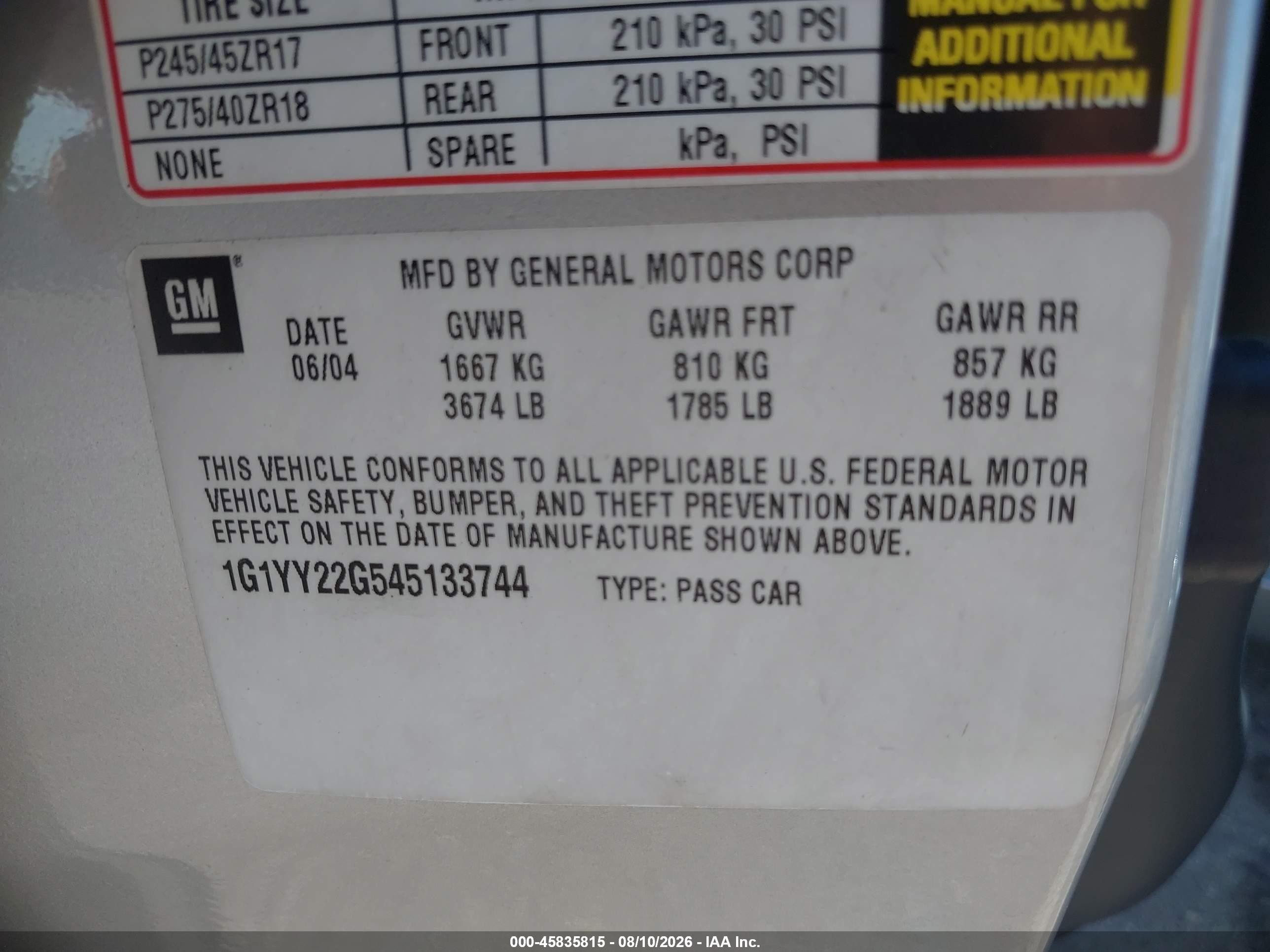 2004 Chevrolet Corvette   Серебряный vin: 1G1YY22G545133744
