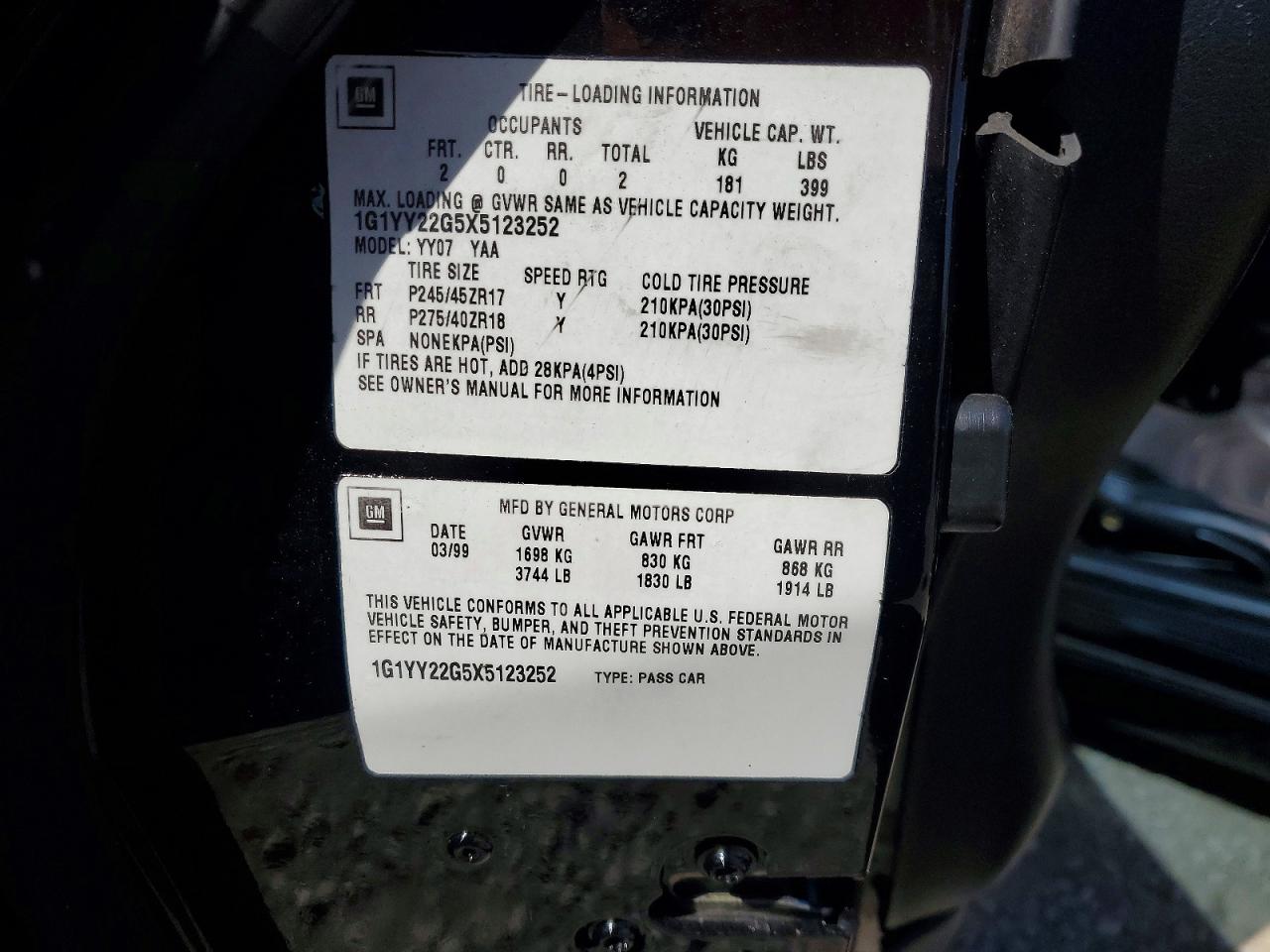 1999 Chevrolet Corvette Черный vin: 1G1YY22G5X5123252