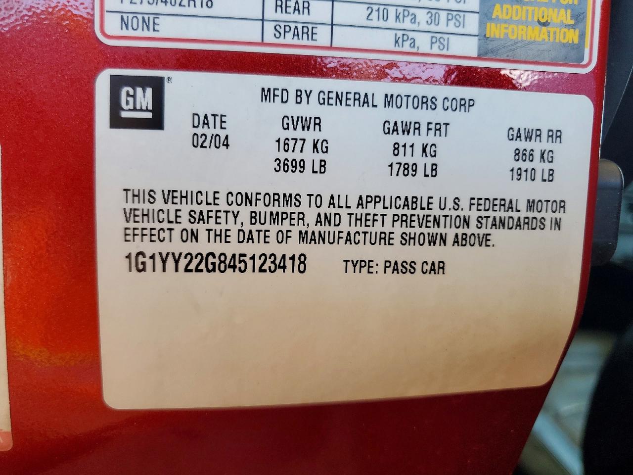 2004 Chevrolet Corvette Maroon vin: 1G1YY22G845123418