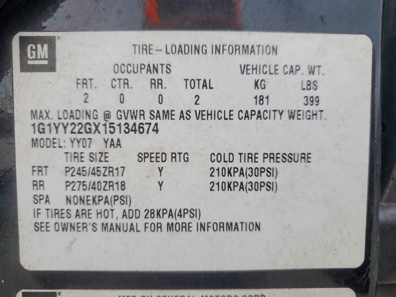 2001 Chevrolet Corvet Black vin: 1G1YY22GX15134674