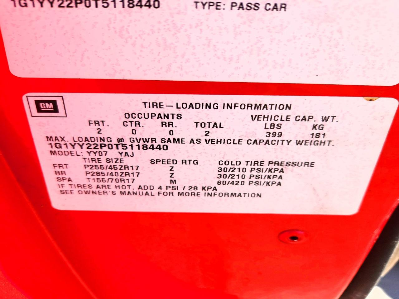 1996 Chevrolet Corvette Red vin: 1G1YY22P0T5118440