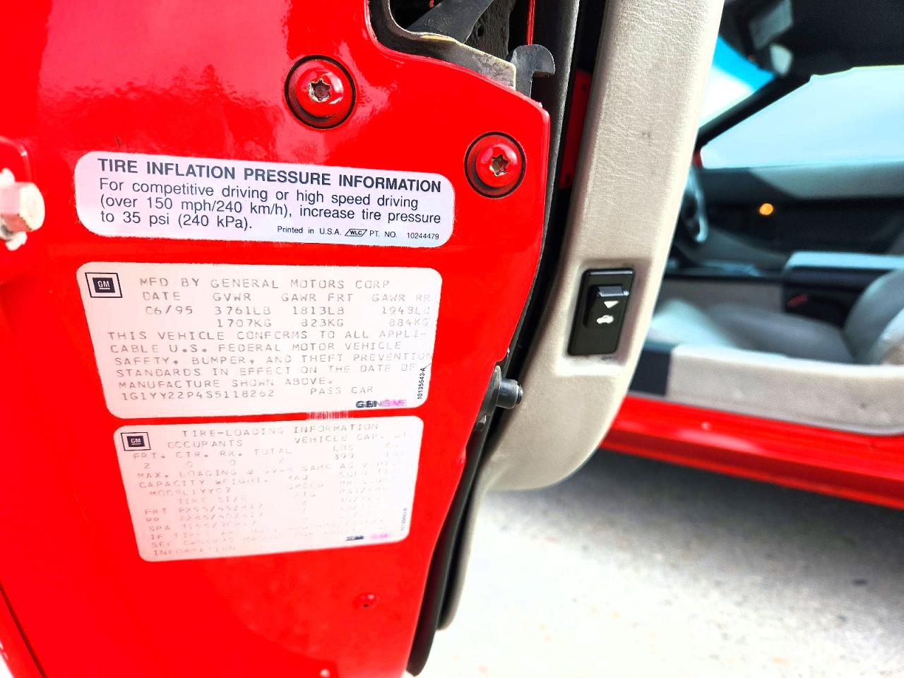 1995 Chevrolet Corvette Red vin: 1G1YY22P4S5118262