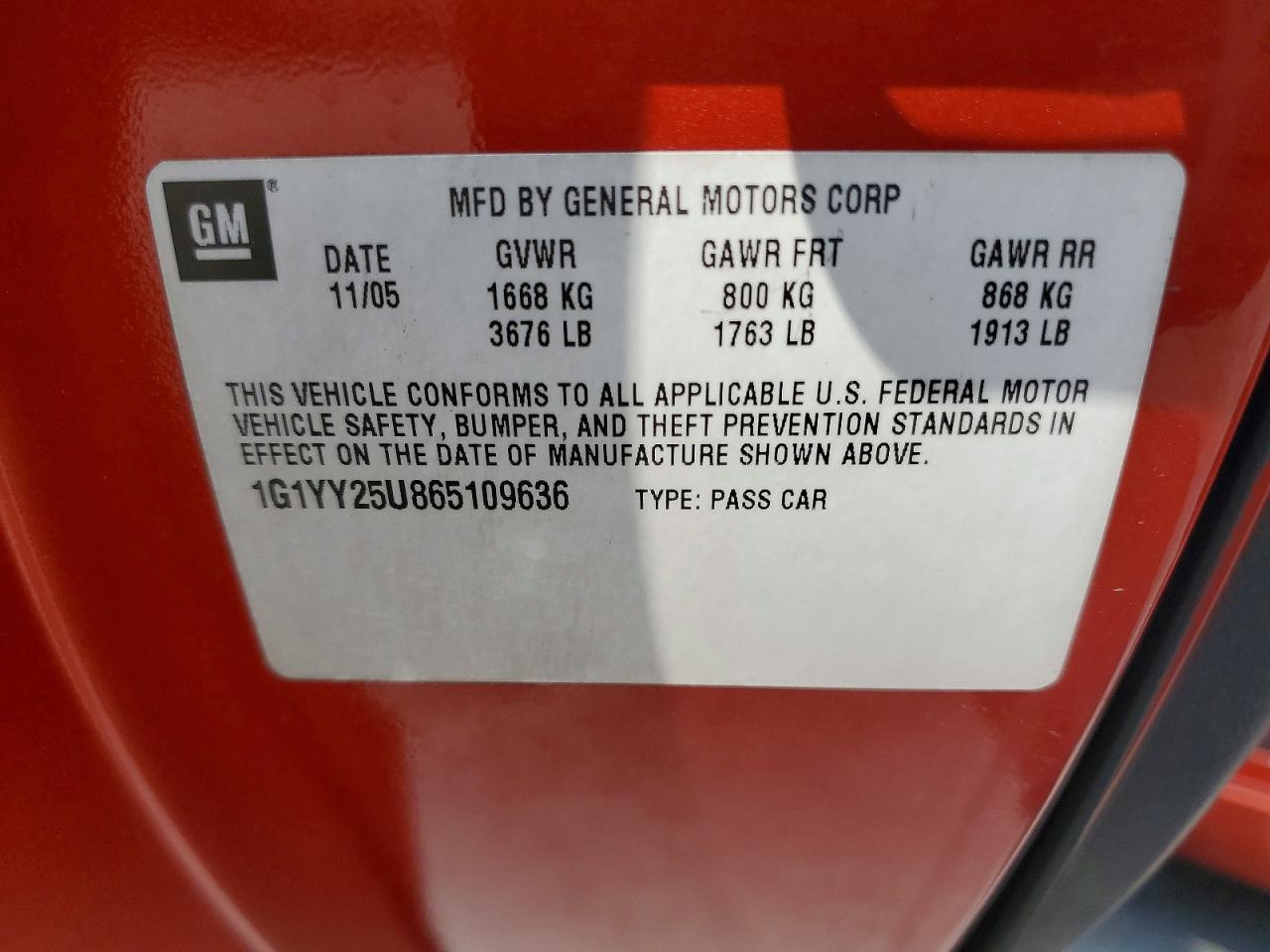 2006 Chevrolet Corvette Orange vin: 1G1YY25U865109636