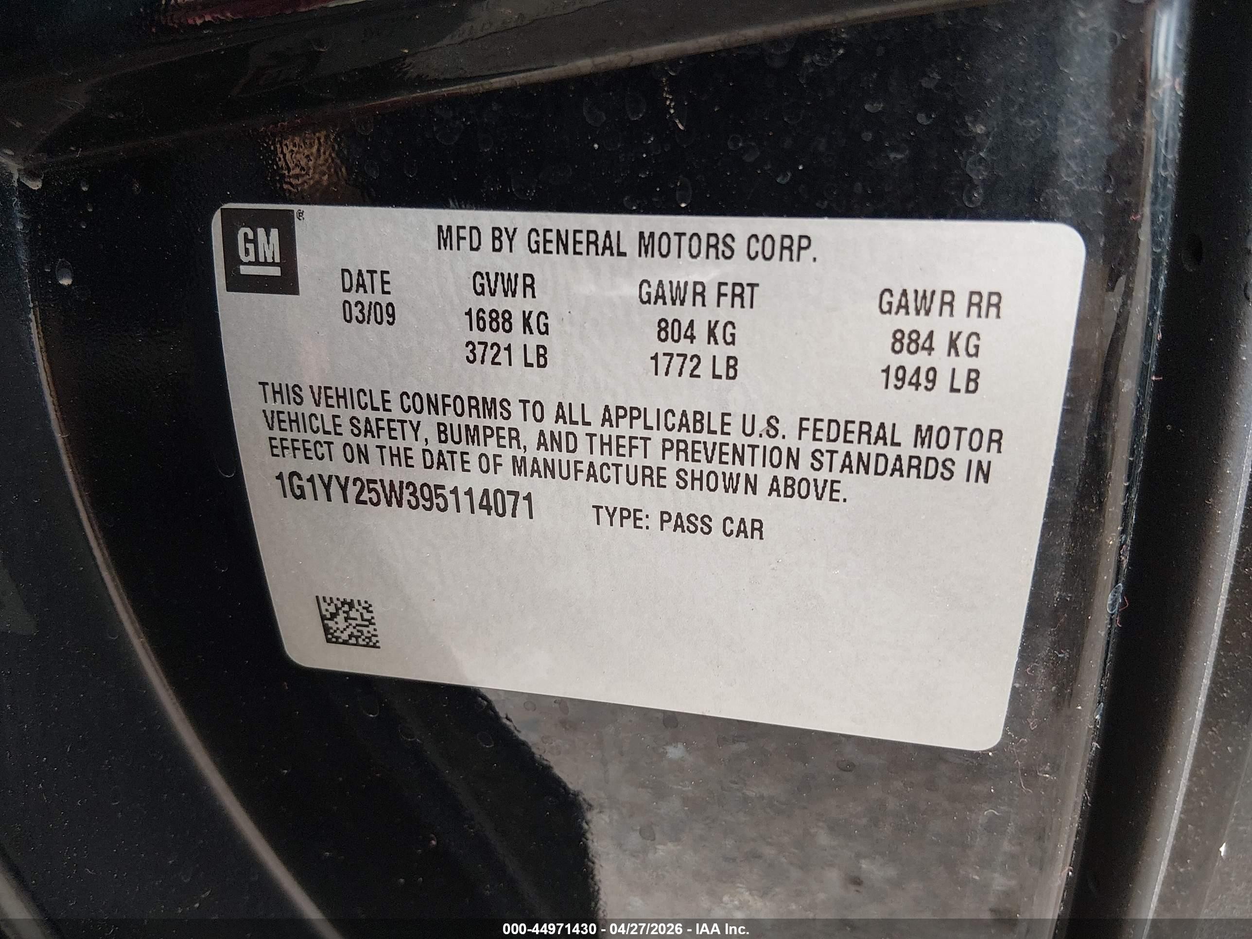 2009 Chevrolet Corvette   Черный vin: 1G1YY25W395114071