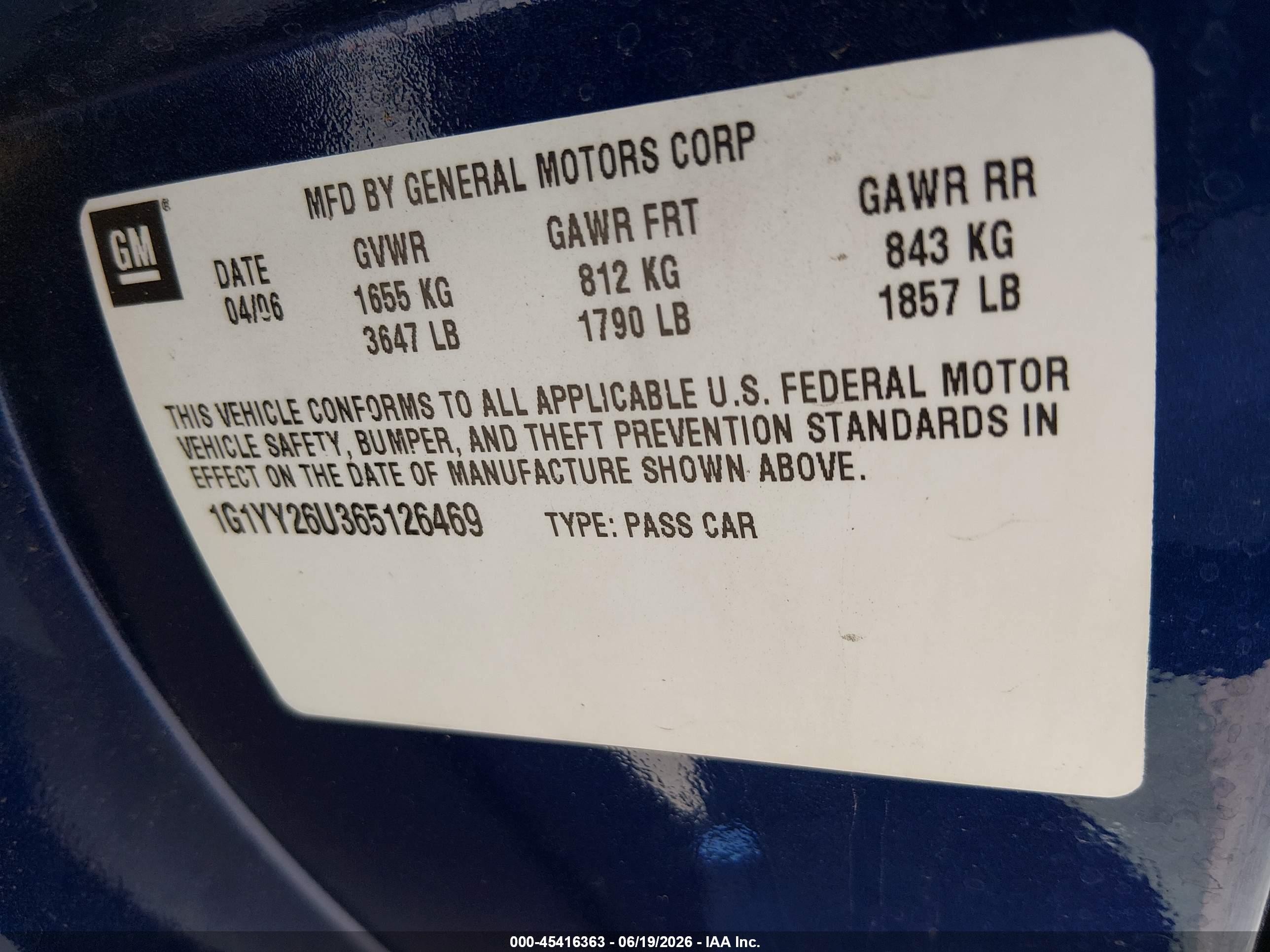 2006 Chevrolet Corvette   Blue vin: 1G1YY26U365126469