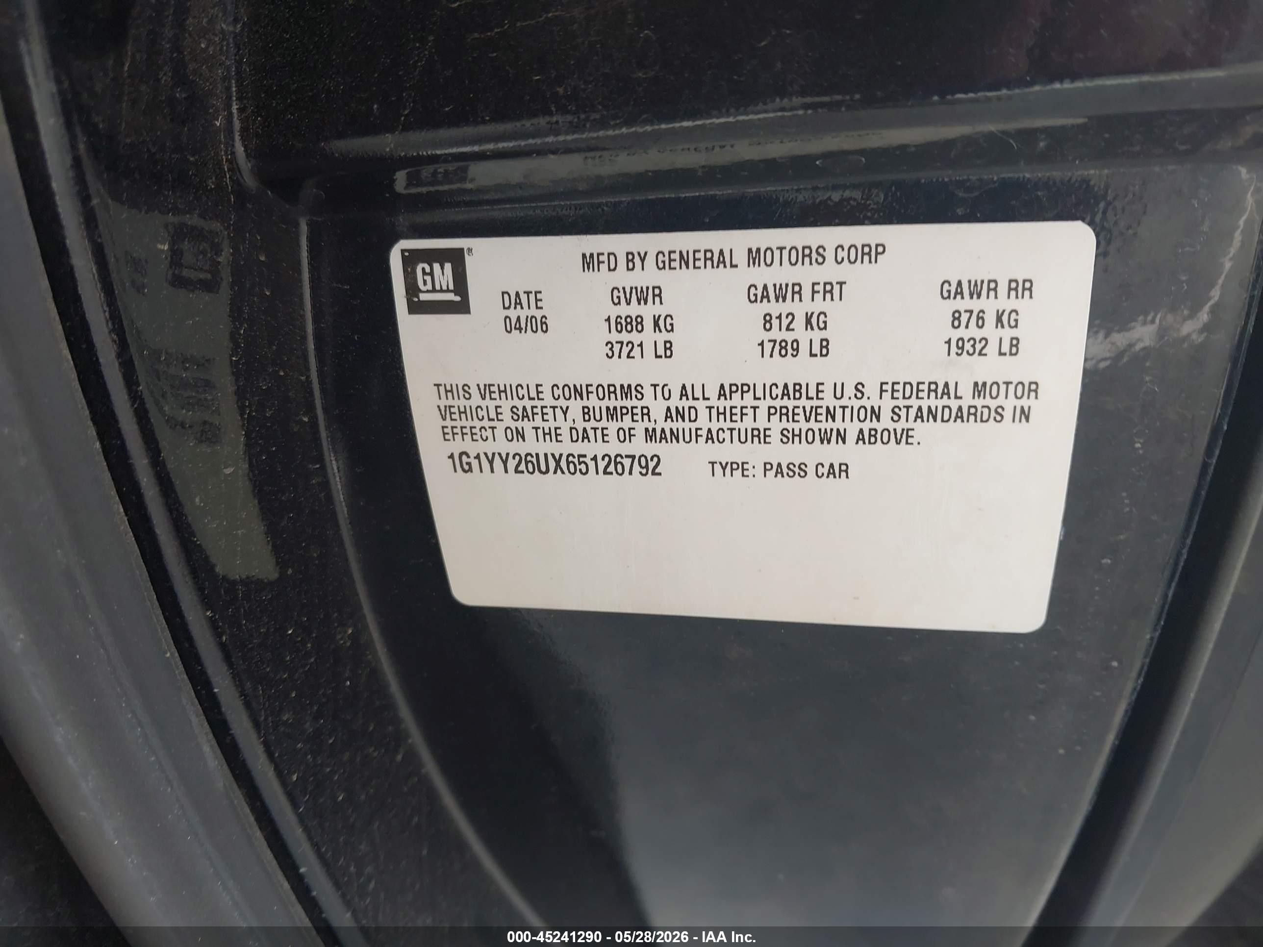 2006 Chevrolet Corvette   Black vin: 1G1YY26UX65126792