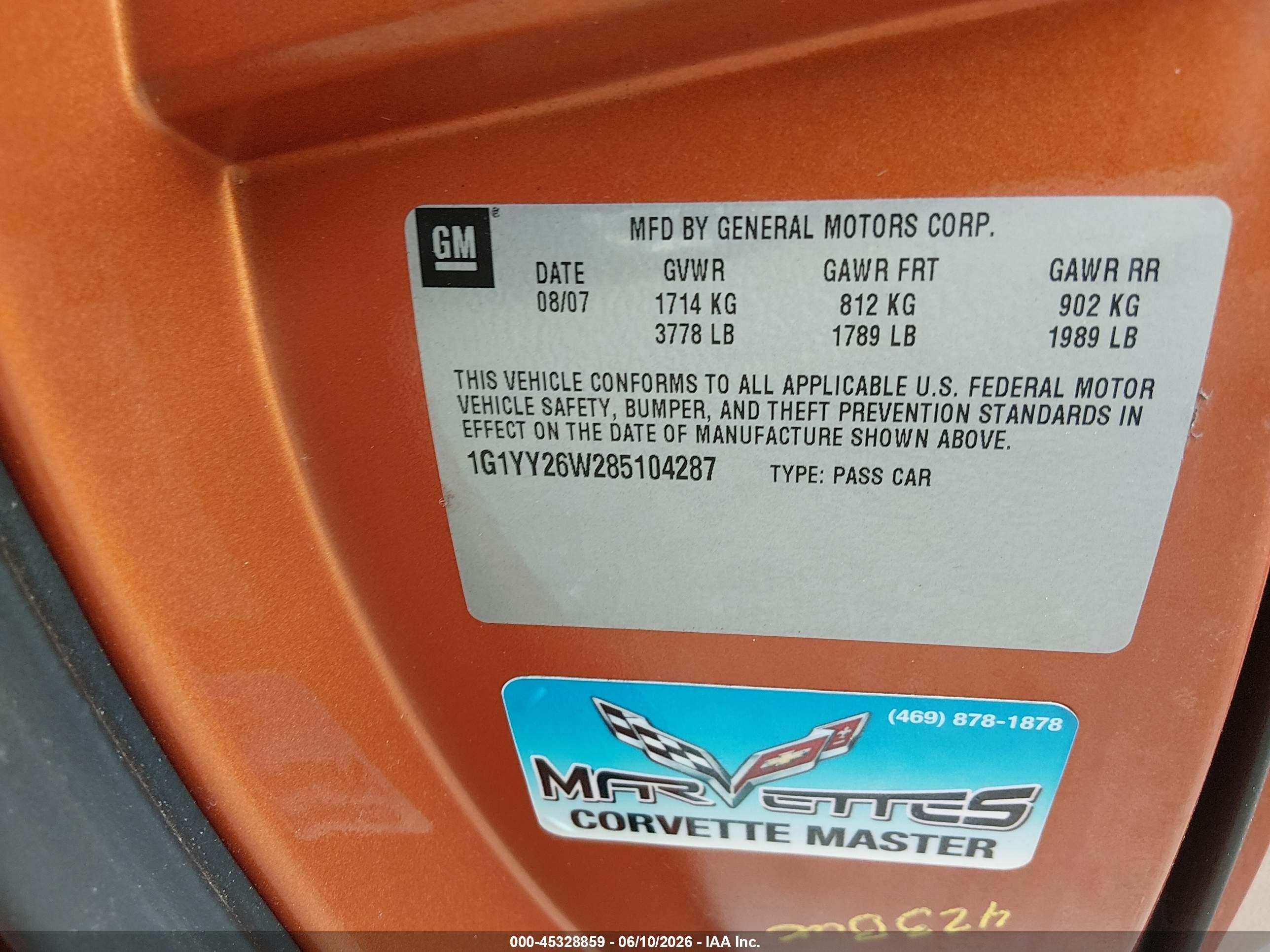 2008 Chevrolet Corvette   Orange vin: 1G1YY26W285104287