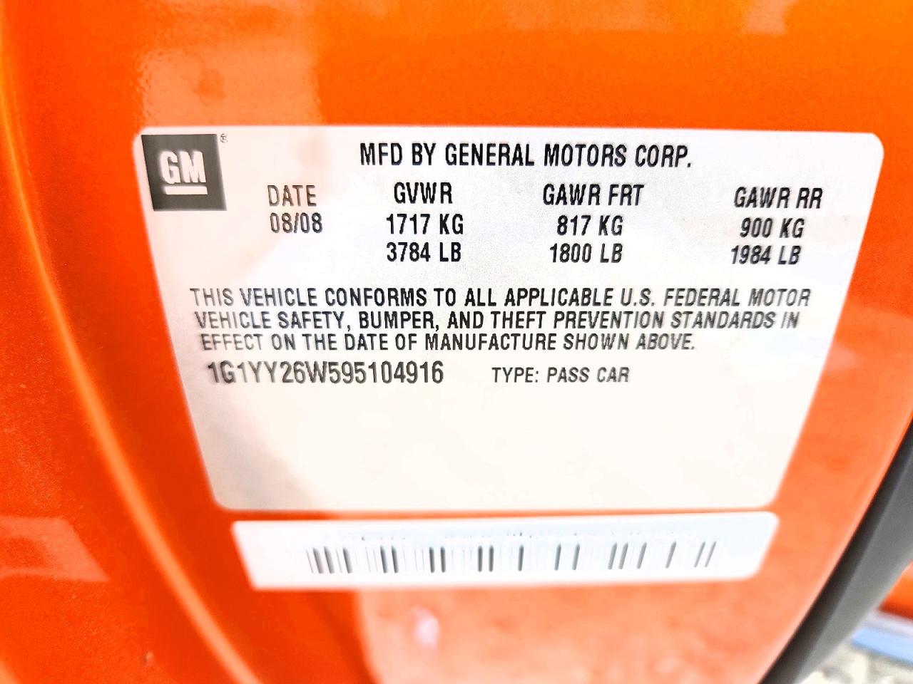 2009 Chevrolet Corvette Orange vin: 1G1YY26W595104916