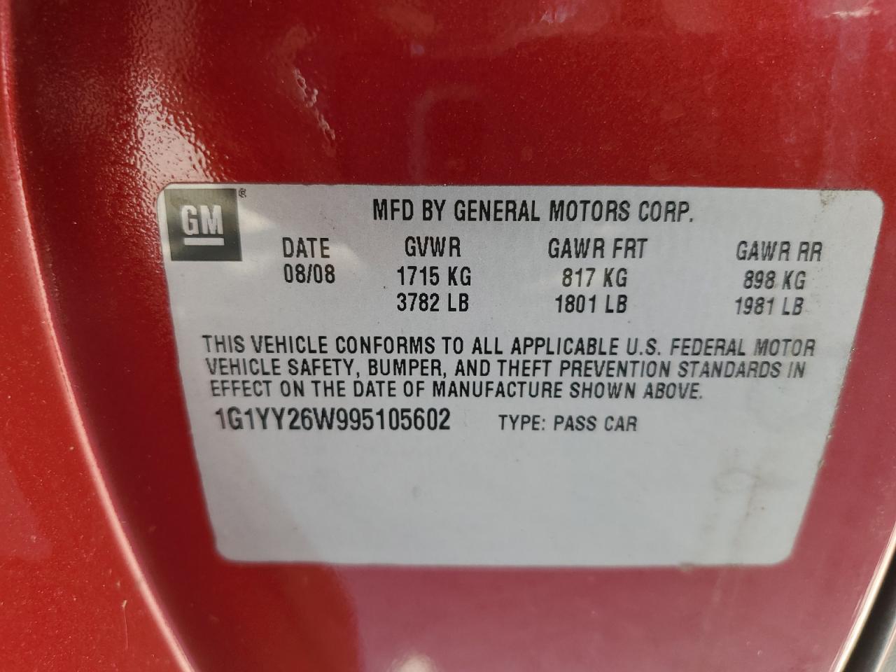 2009 Chevrolet Corvette Темно-бордовый vin: 1G1YY26W995105602