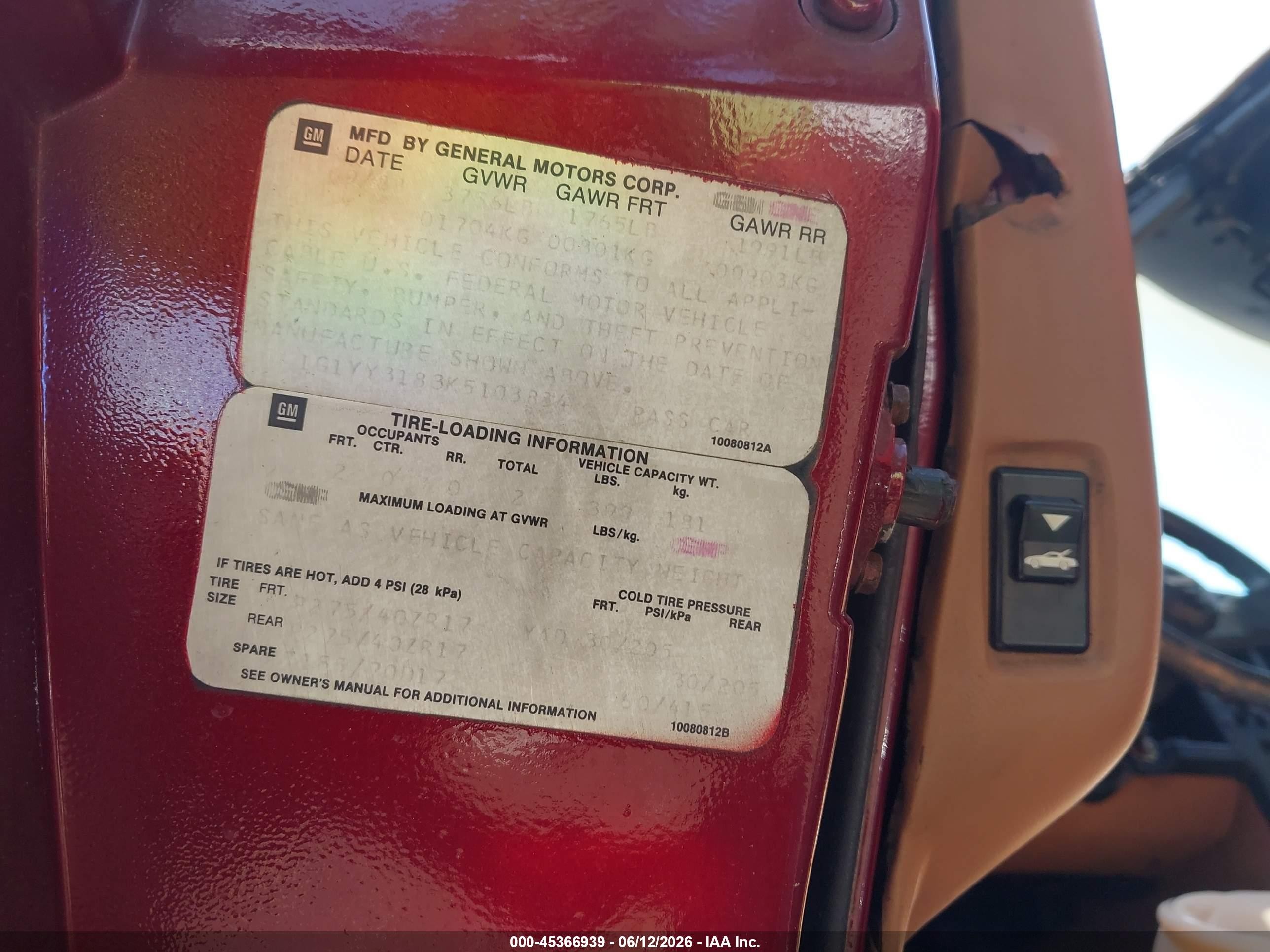 1989 Chevrolet Corvette   Red vin: 1G1YY3183K5103834