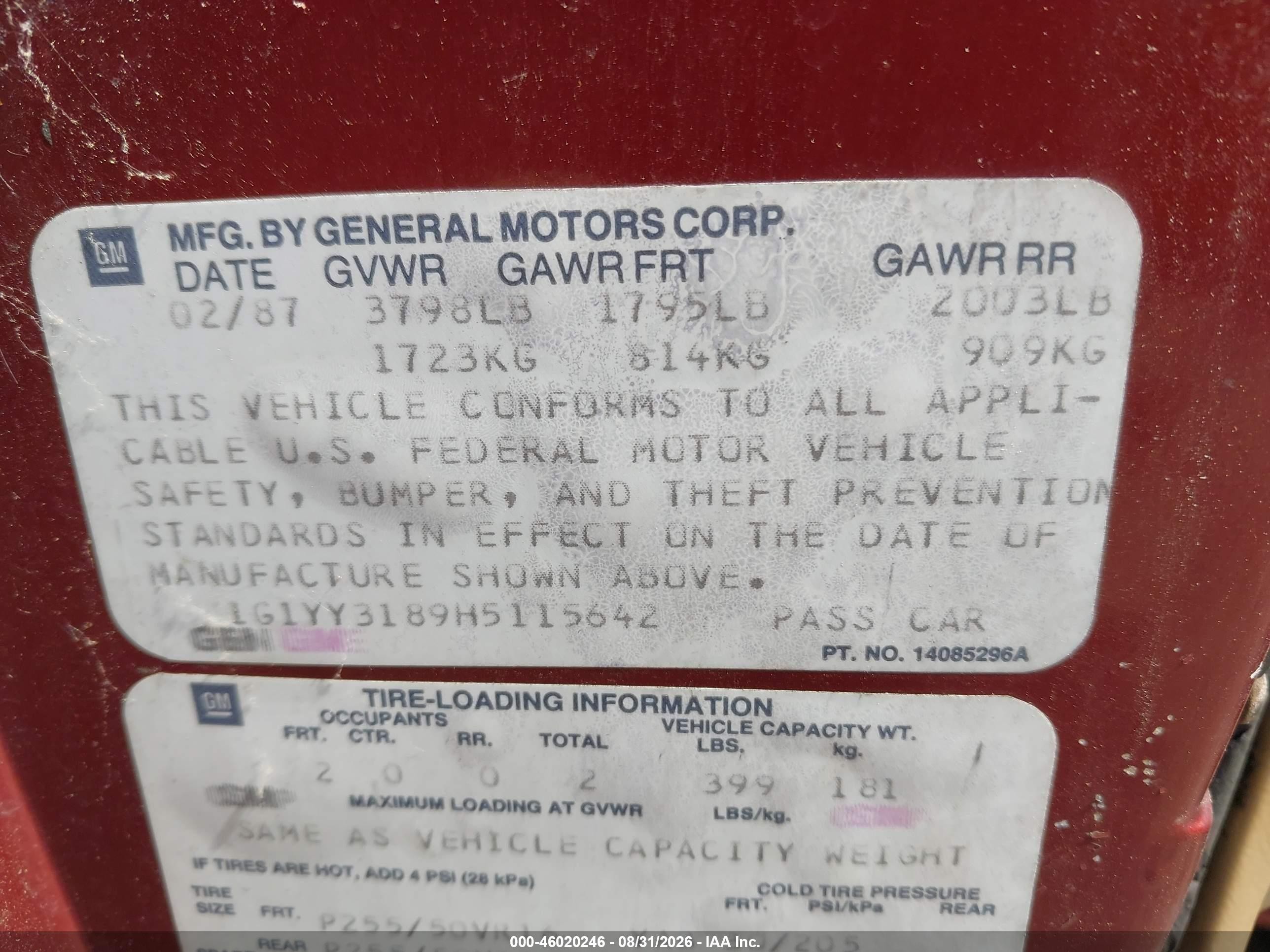 1987 Chevrolet Corvette   Burgundy vin: 1G1YY3189H5115642