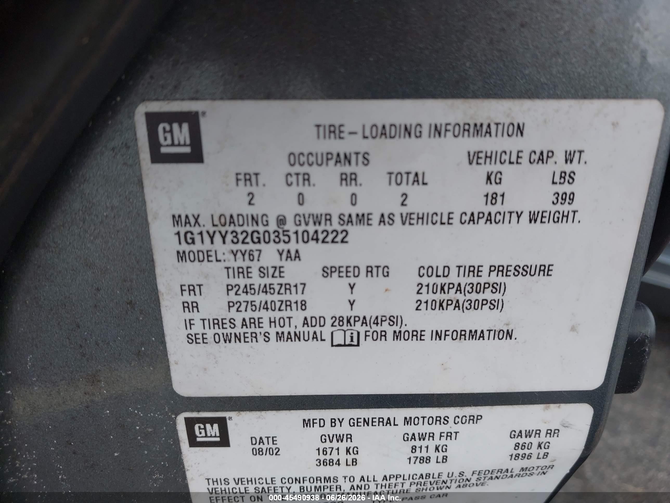 2003 Chevrolet Corvette   Gray vin: 1G1YY32G035104222