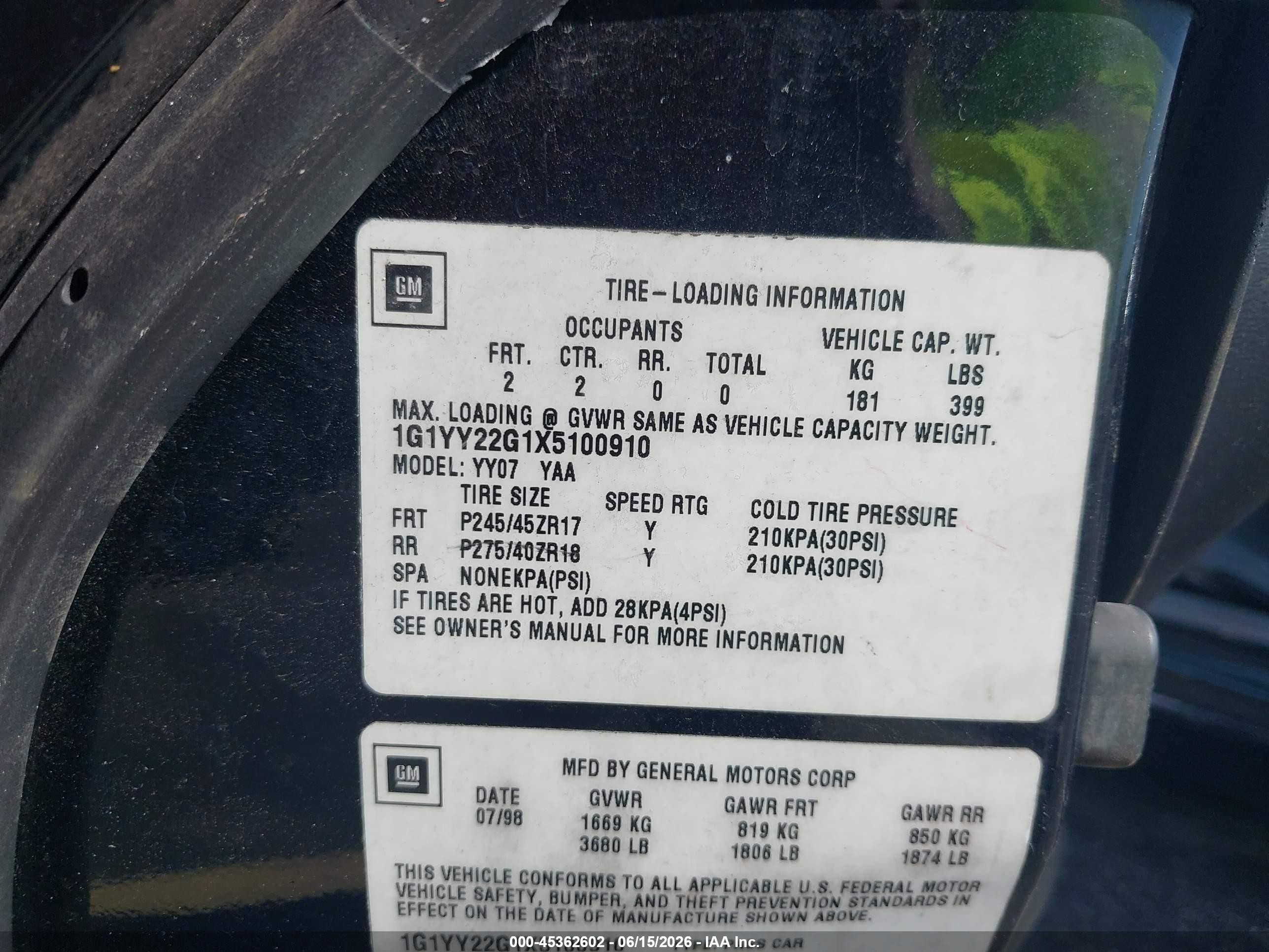 2002 Chevrolet Corvette Black vin: 1G1YY32G225126270