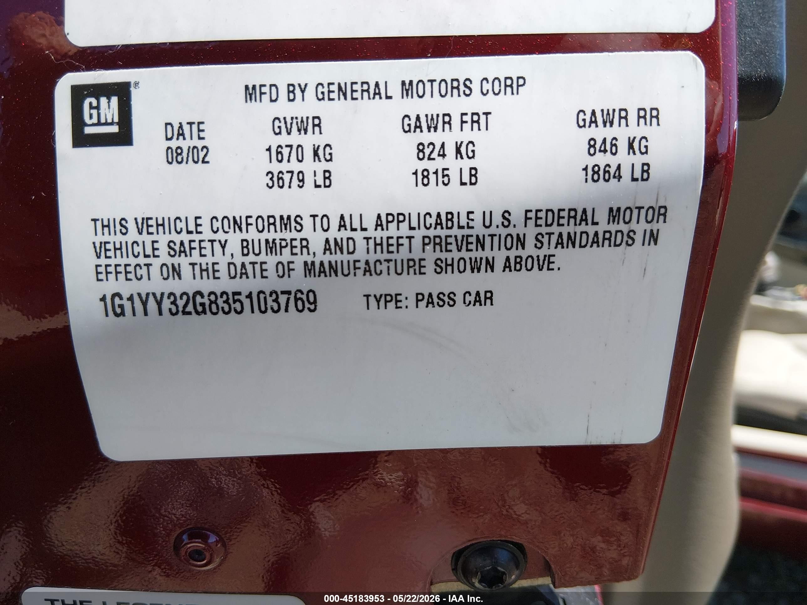 2003 Chevrolet Corvette   Red vin: 1G1YY32G835103769