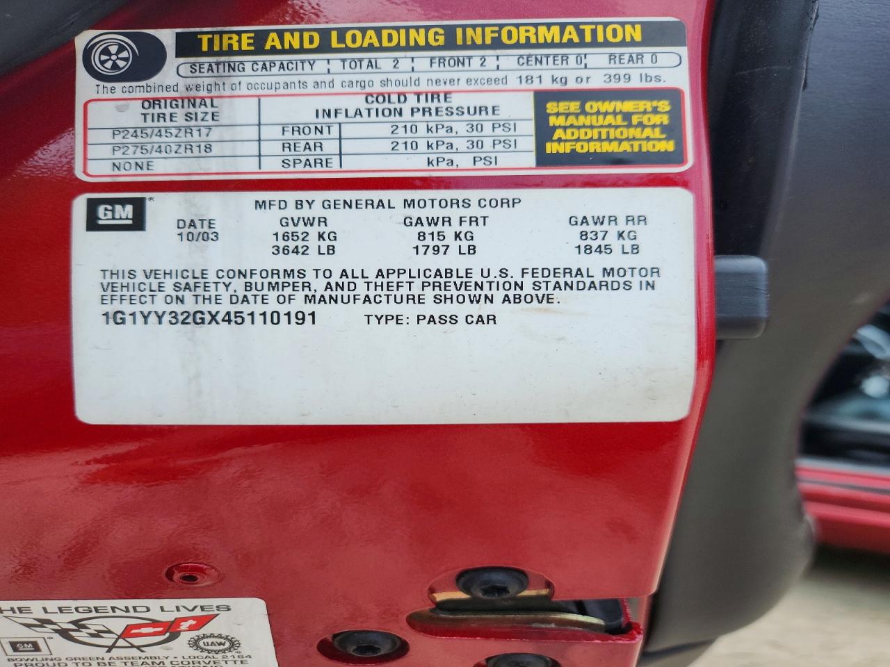 2004 Chevrolet Corvette Red vin: 1G1YY32GX45110191