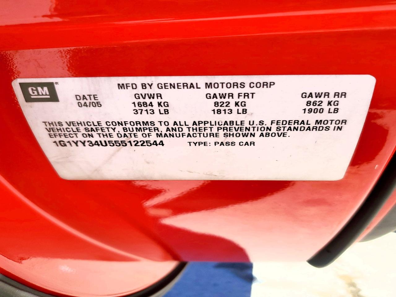 2005 Chevrolet Corvette Красный vin: 1G1YY34U555122544