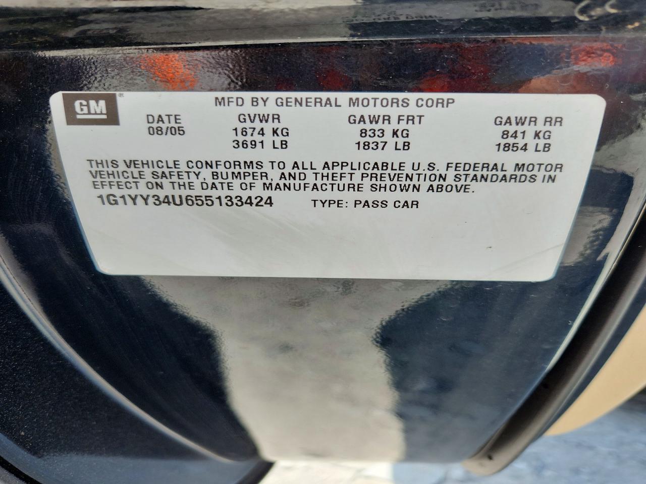 2005 Chevrolet Corvette Black vin: 1G1YY34U655133424