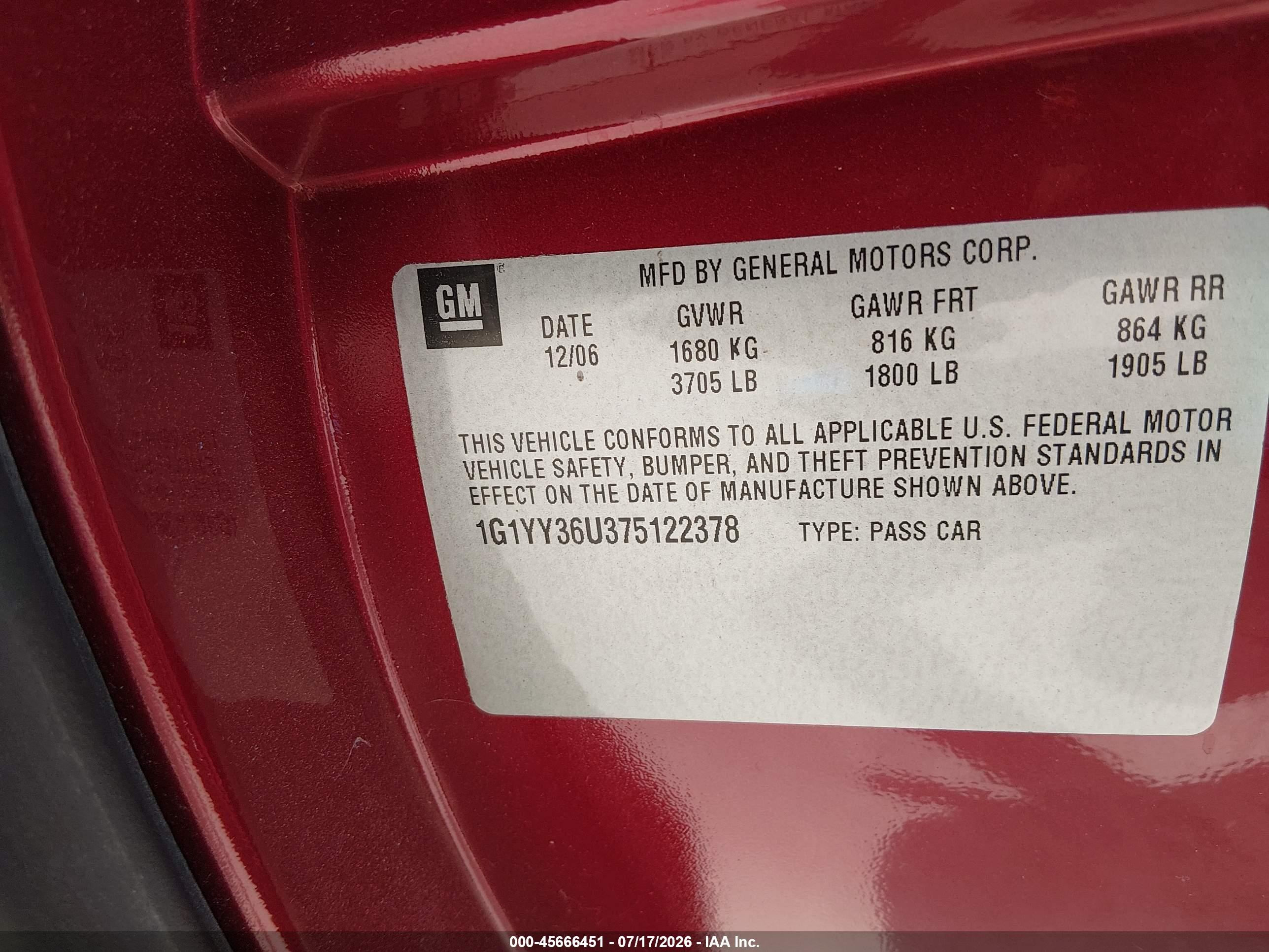 2007 Chevrolet Corvette Maroon vin: 1G1YY36U375122378