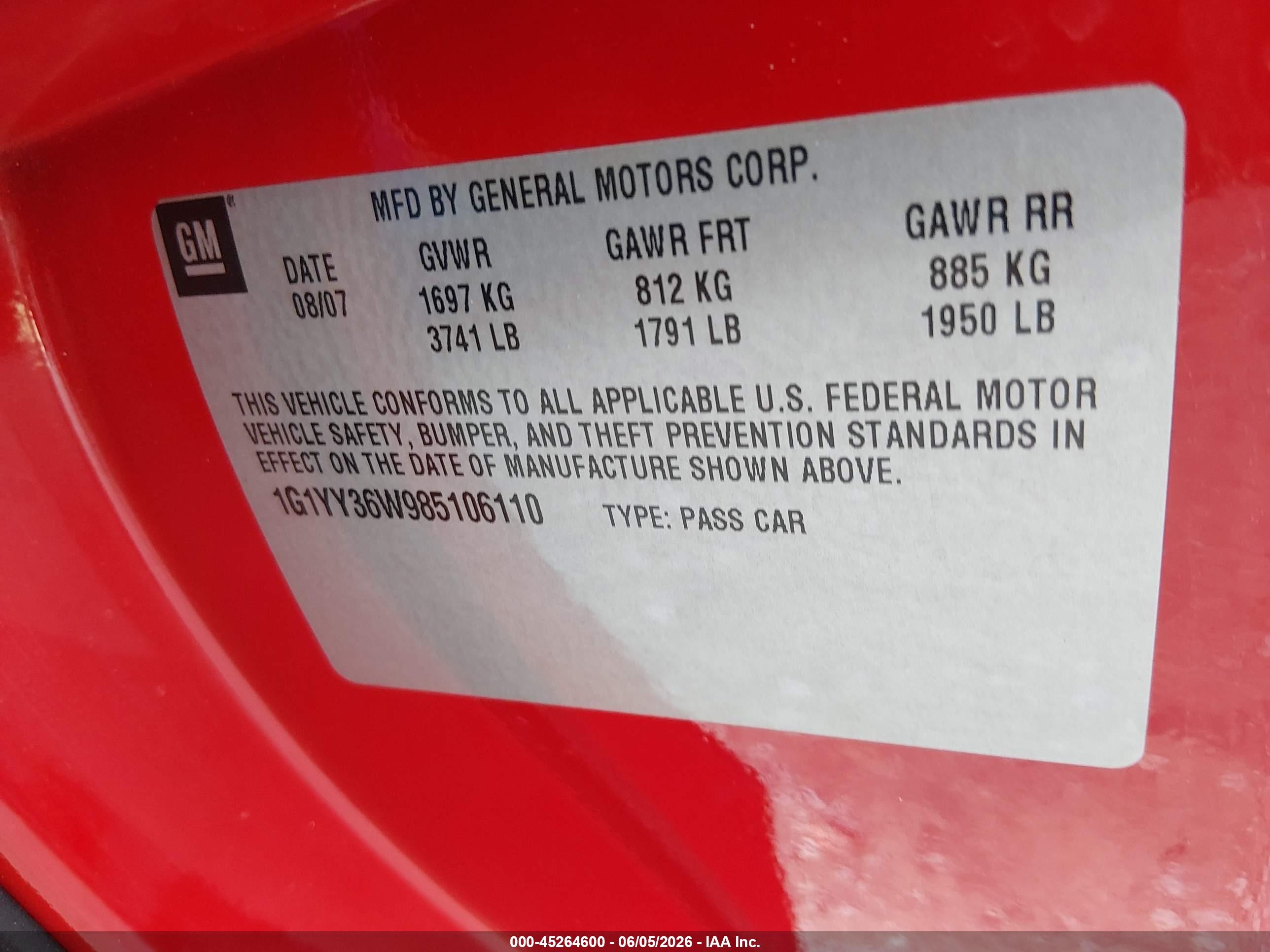 2008 Chevrolet Corvette   Red vin: 1G1YY36W985106110