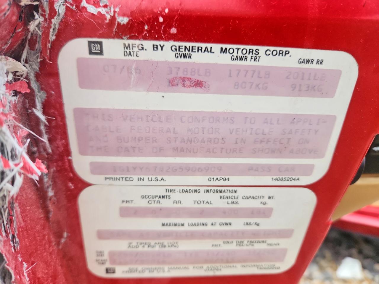 1986 Chevrolet Corvette Red vin: 1G1YY6782G5906909