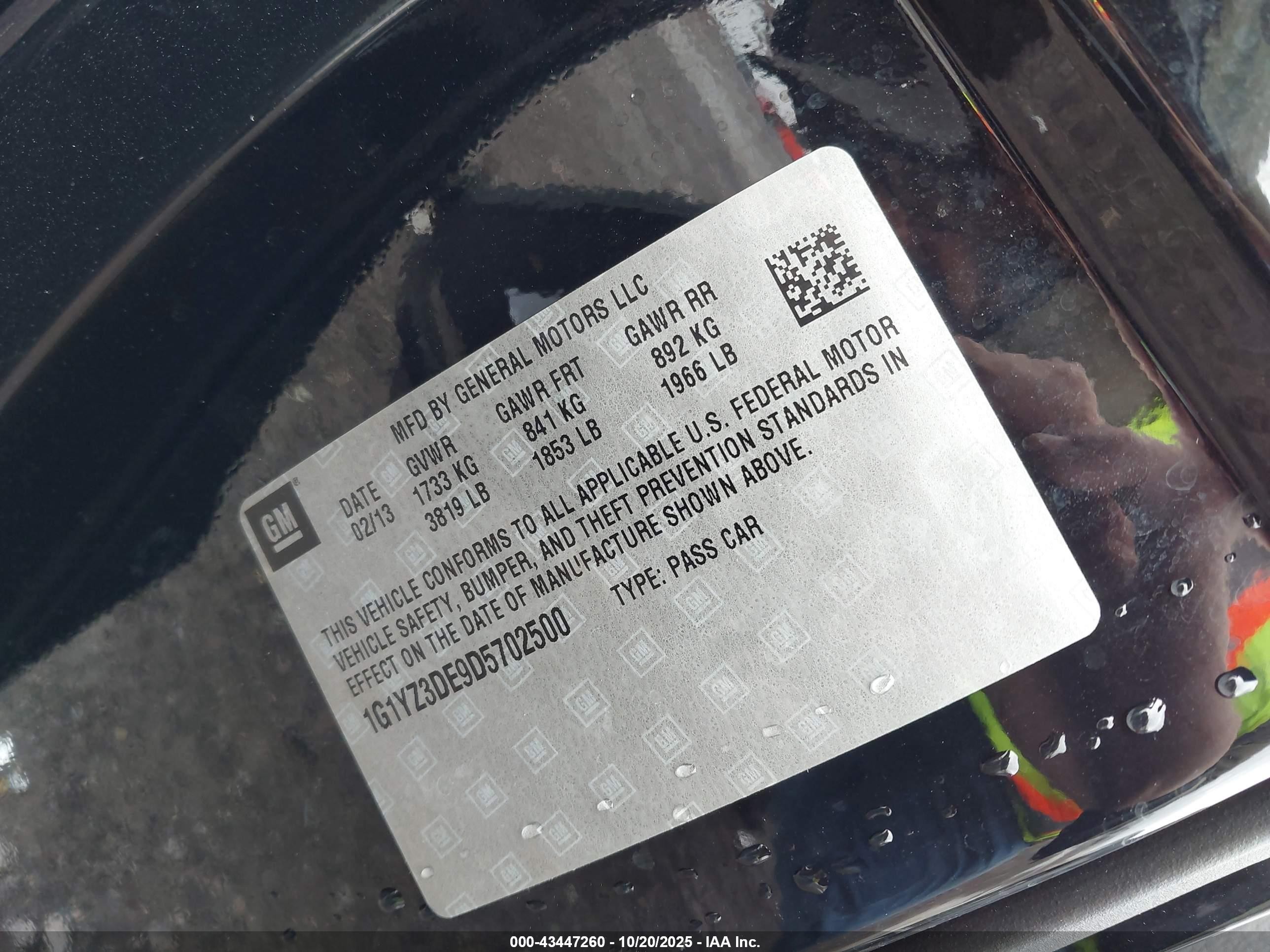 2013 Chevrolet Corvette 427 Черный vin: 1G1YZ3DE9D5702500