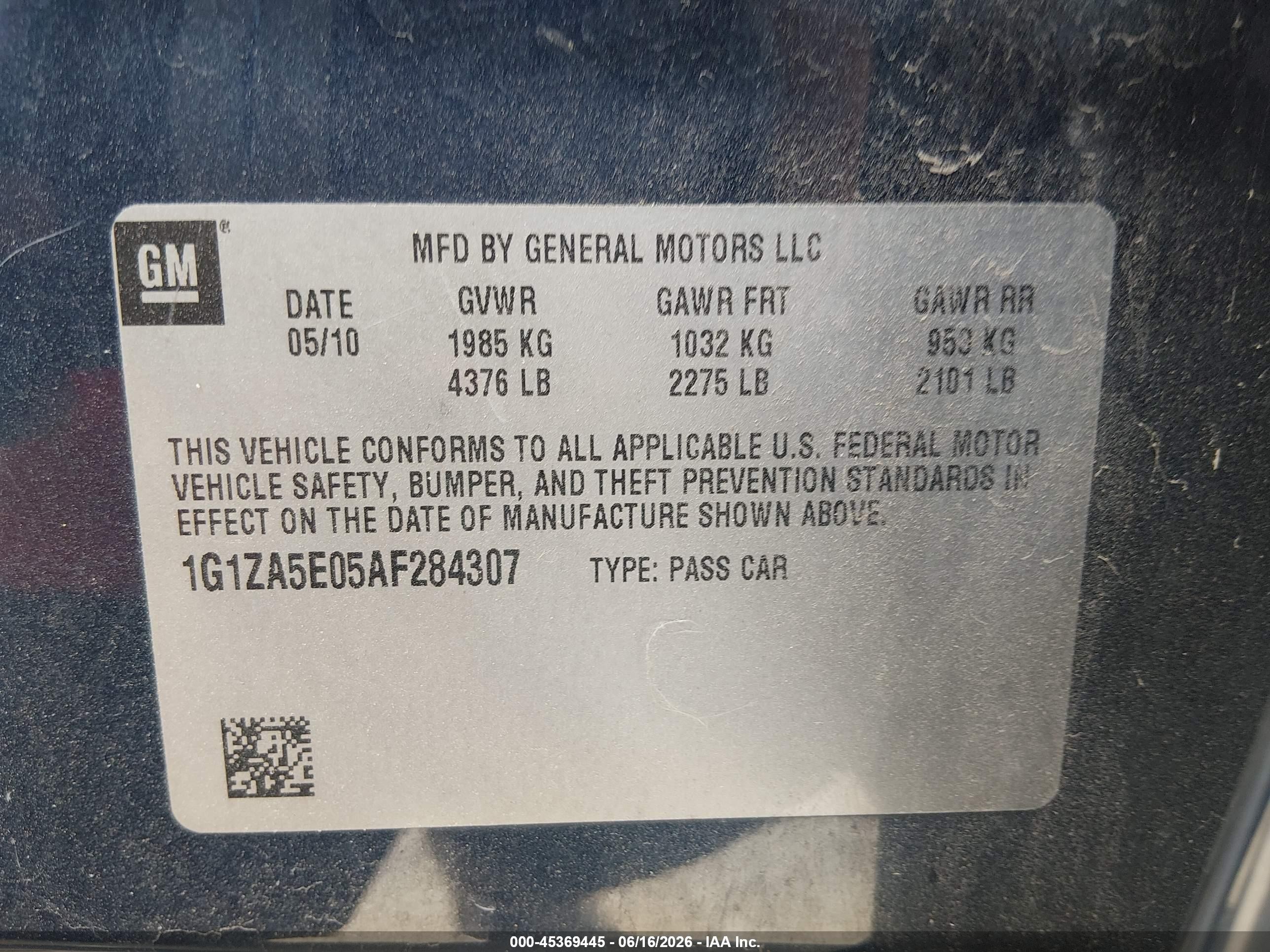 2010 Chevrolet Malibu Ls Blue vin: 1G1ZA5E05AF284307
