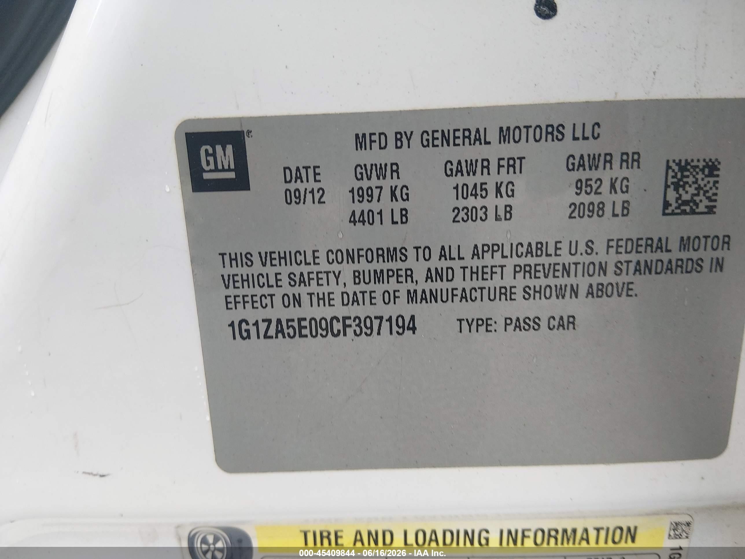 2012 Chevrolet Malibu Ls Белый vin: 1G1ZA5E09CF397194
