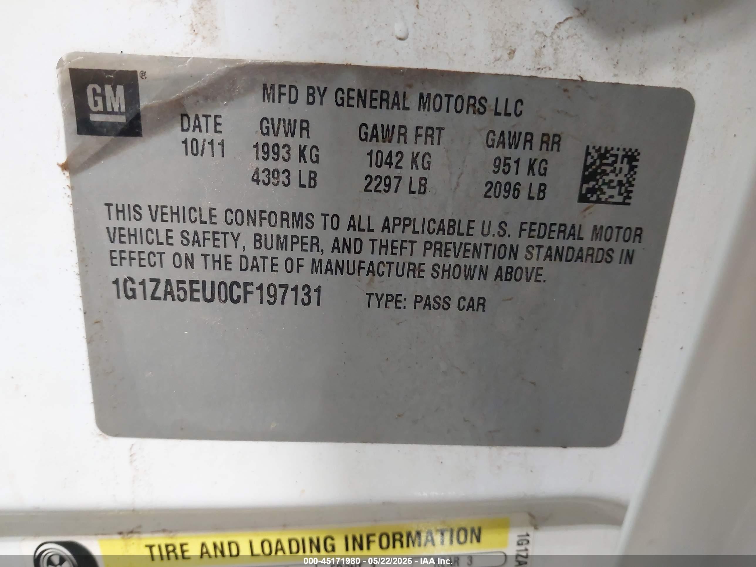 2012 Chevrolet Malibu Ls White vin: 1G1ZA5EU0CF197131