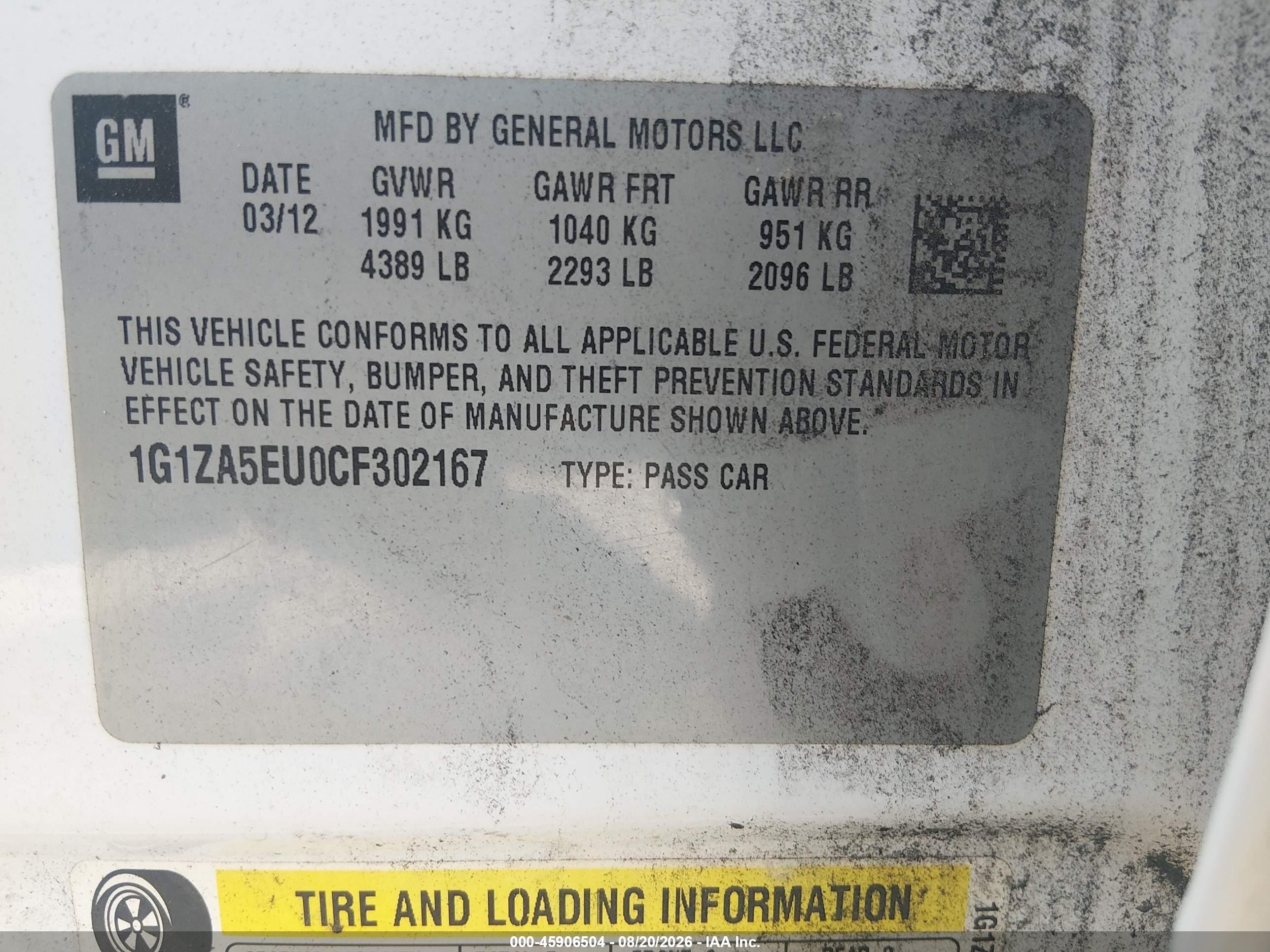 2012 Chevrolet Malibu Ls White vin: 1G1ZA5EU0CF302167
