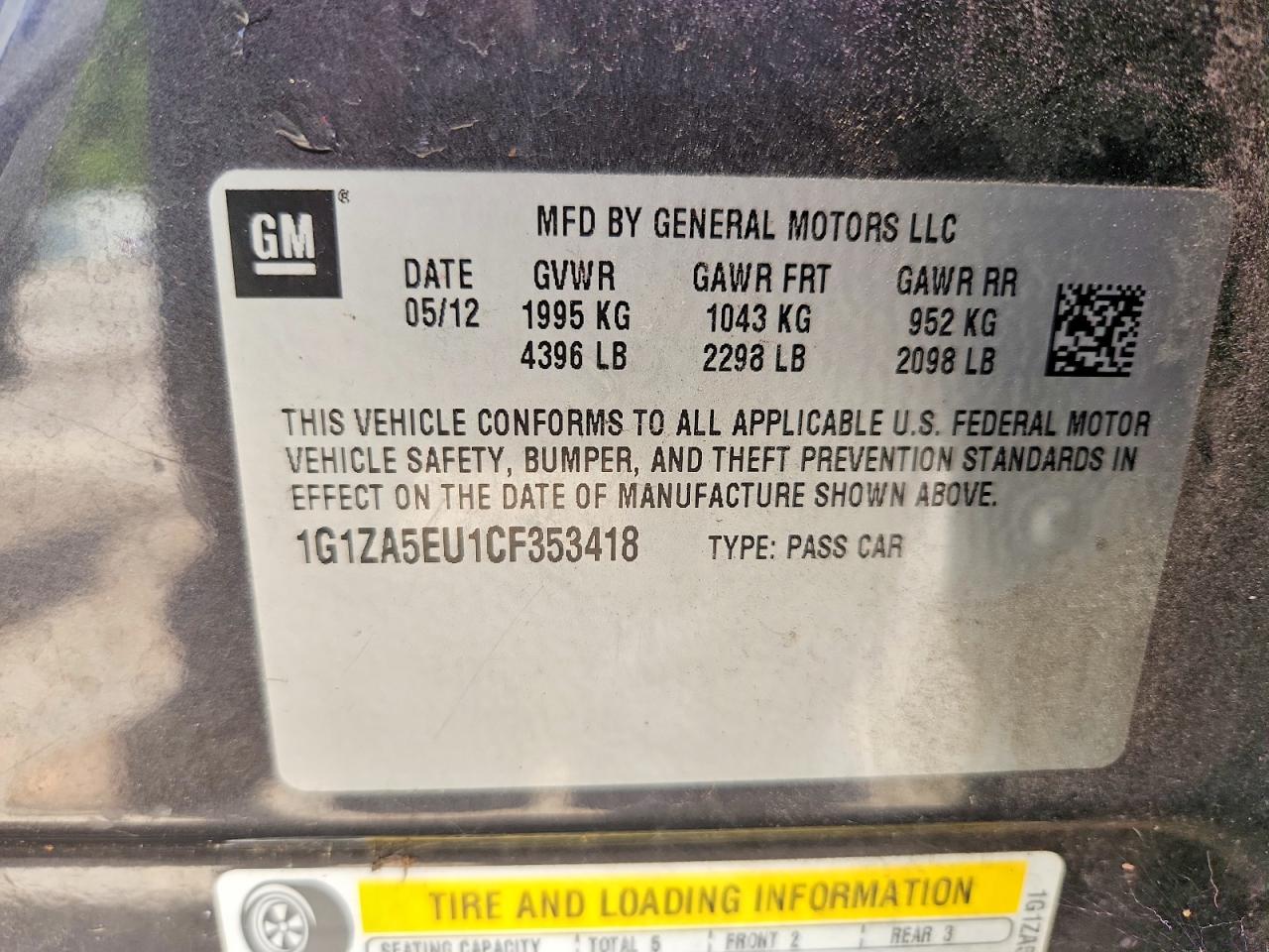 2012 Chevrolet Malibu Ls Charcoal vin: 1G1ZA5EU1CF353418