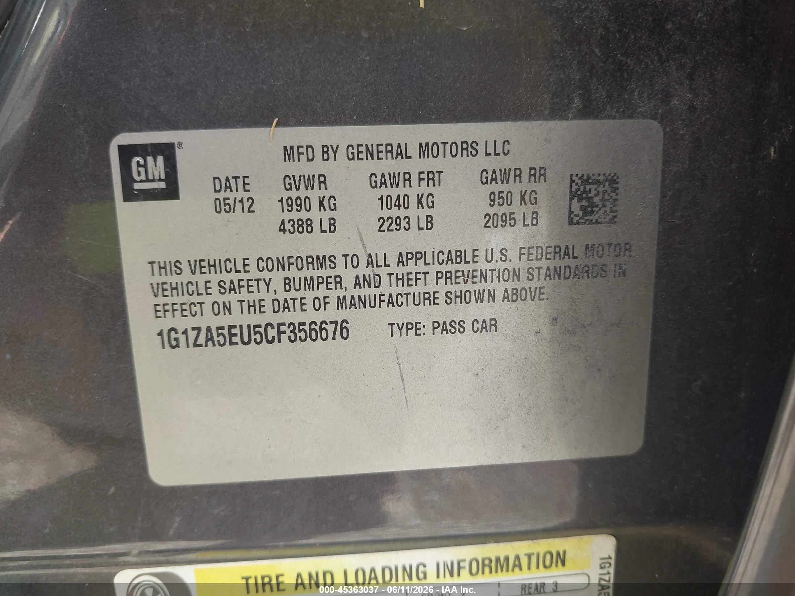 2012 Chevrolet Malibu Ls Gray vin: 1G1ZA5EU5CF356676