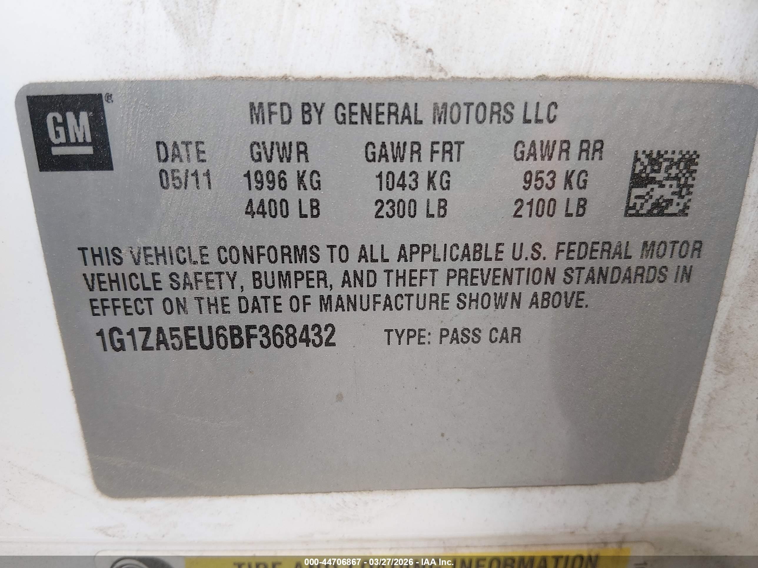 2011 Chevrolet Malibu Ls White vin: 1G1ZA5EU6BF368432