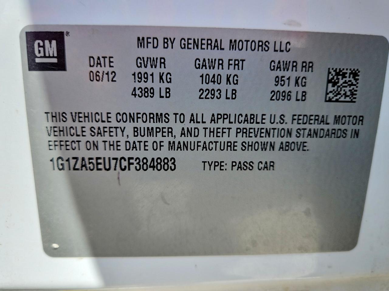 2012 Chevrolet Malibu Ls White vin: 1G1ZA5EU7CF384883